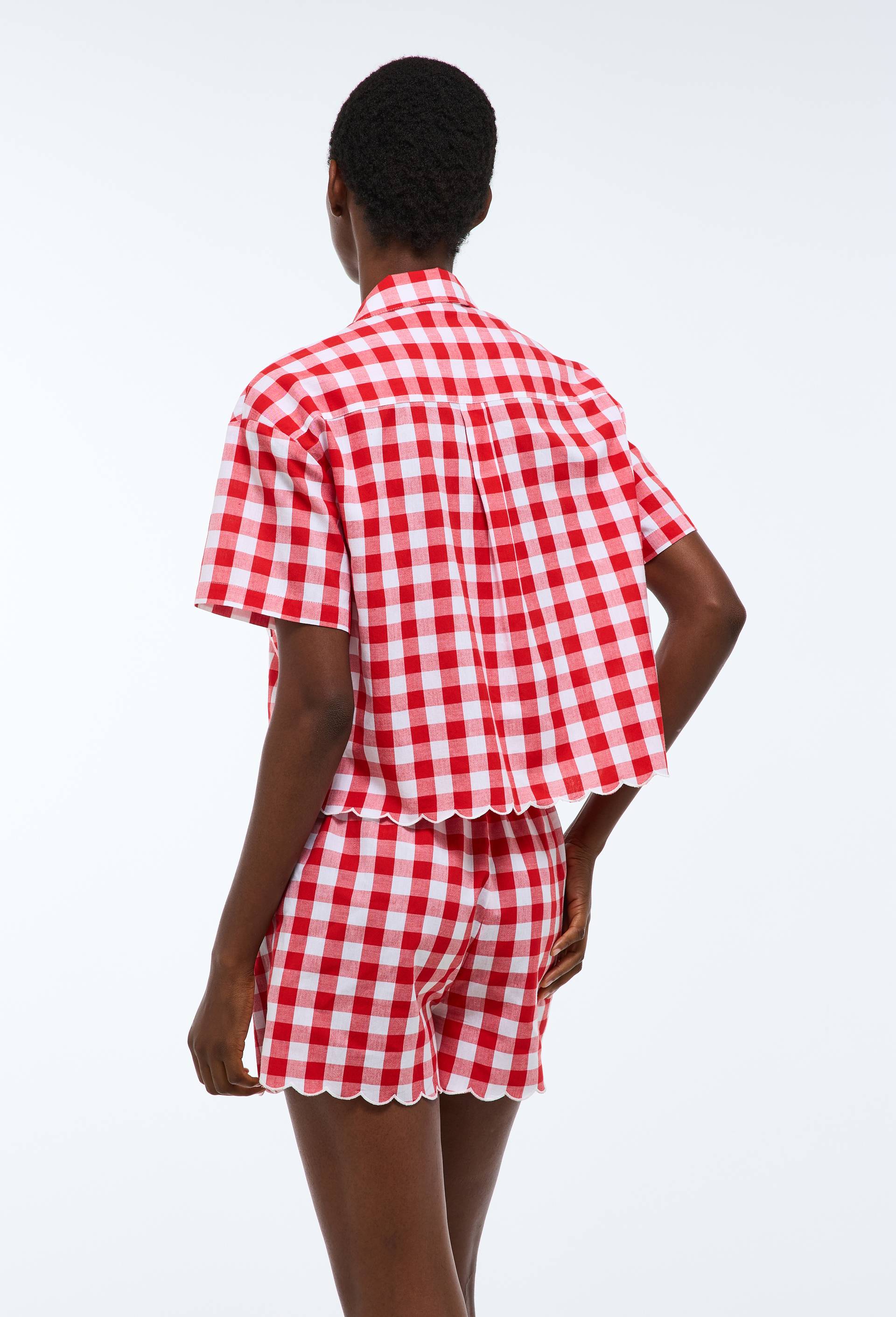 Pyjashort vichy en coton bio GOTS, Rouge, large image number 1