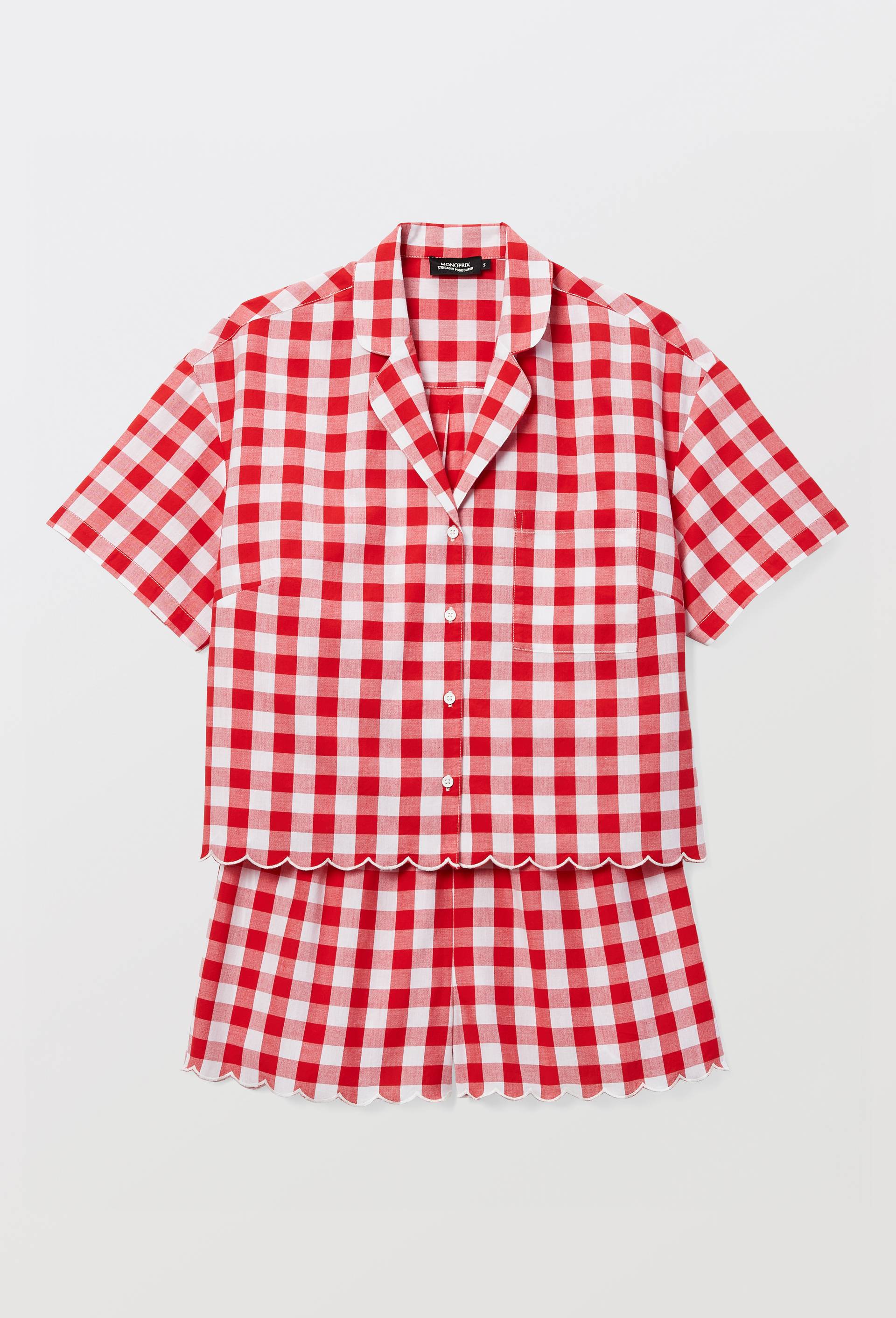 Pyjashort vichy en coton bio GOTS, Rouge, large image number 2.0