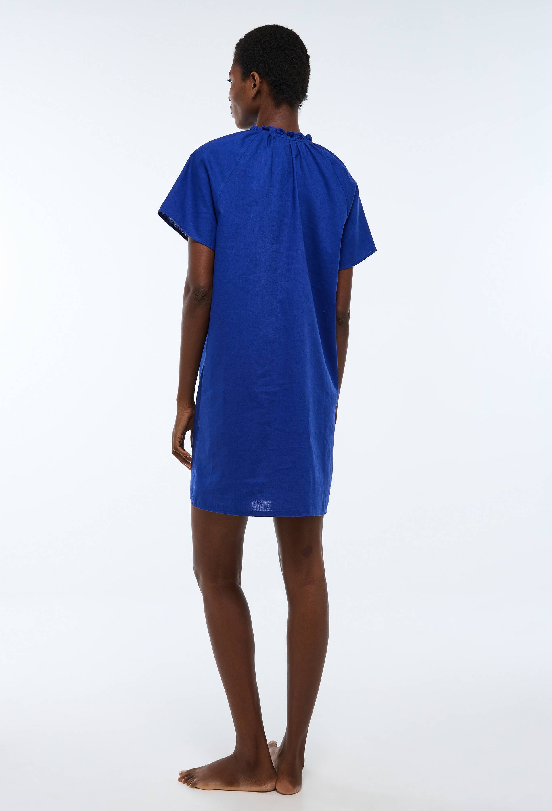 Chemise de nuit ray&eacute;e en lin et coton, Bleu, large image number 1.0