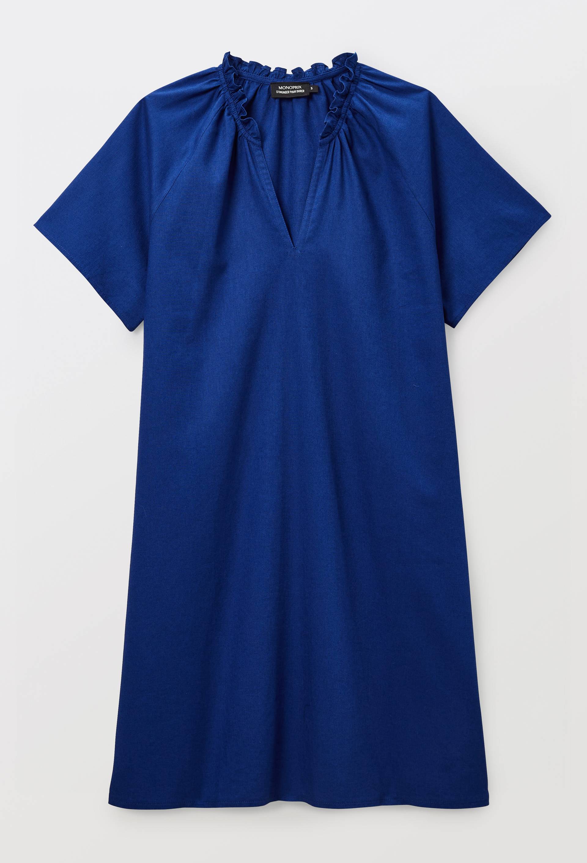 Chemise de nuit ray&eacute;e en lin et coton, Bleu, large image number 2
