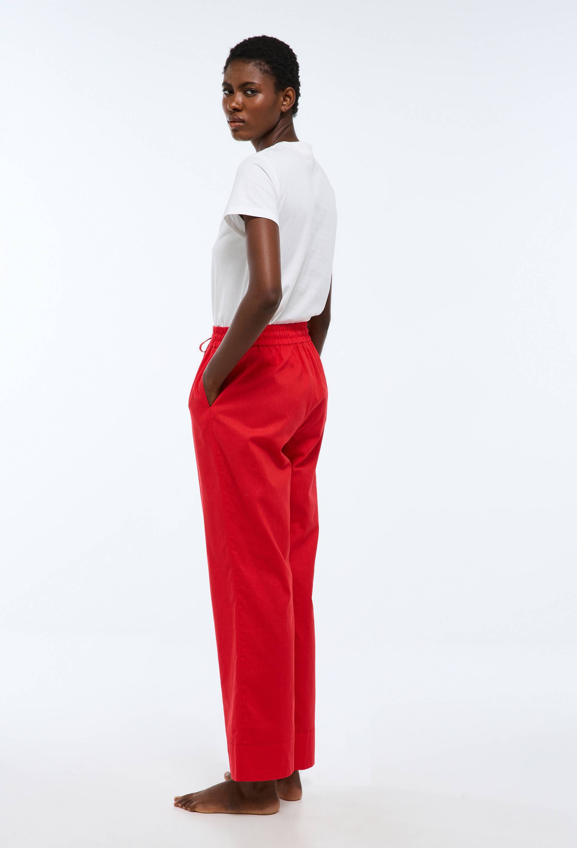 Pantalon uni en lin et coton, Rouge, large image number 1.0