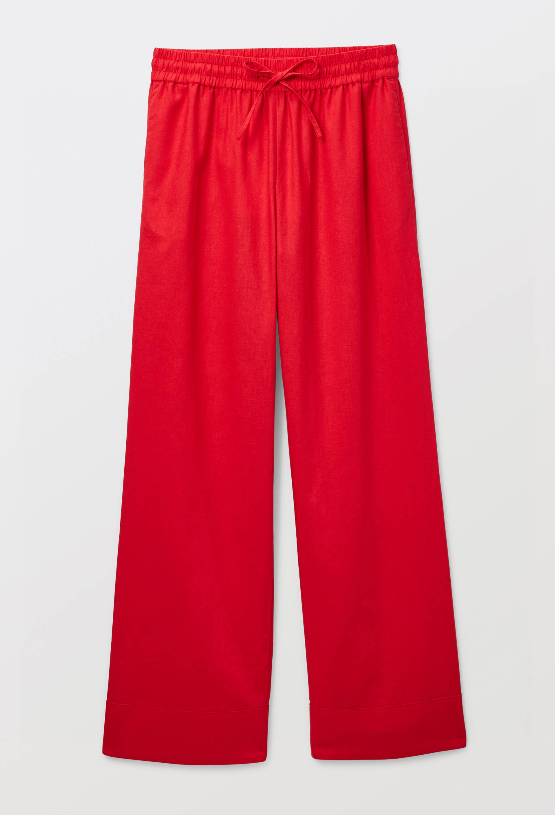 Pantalon uni en lin et coton, Rouge, large image number 2