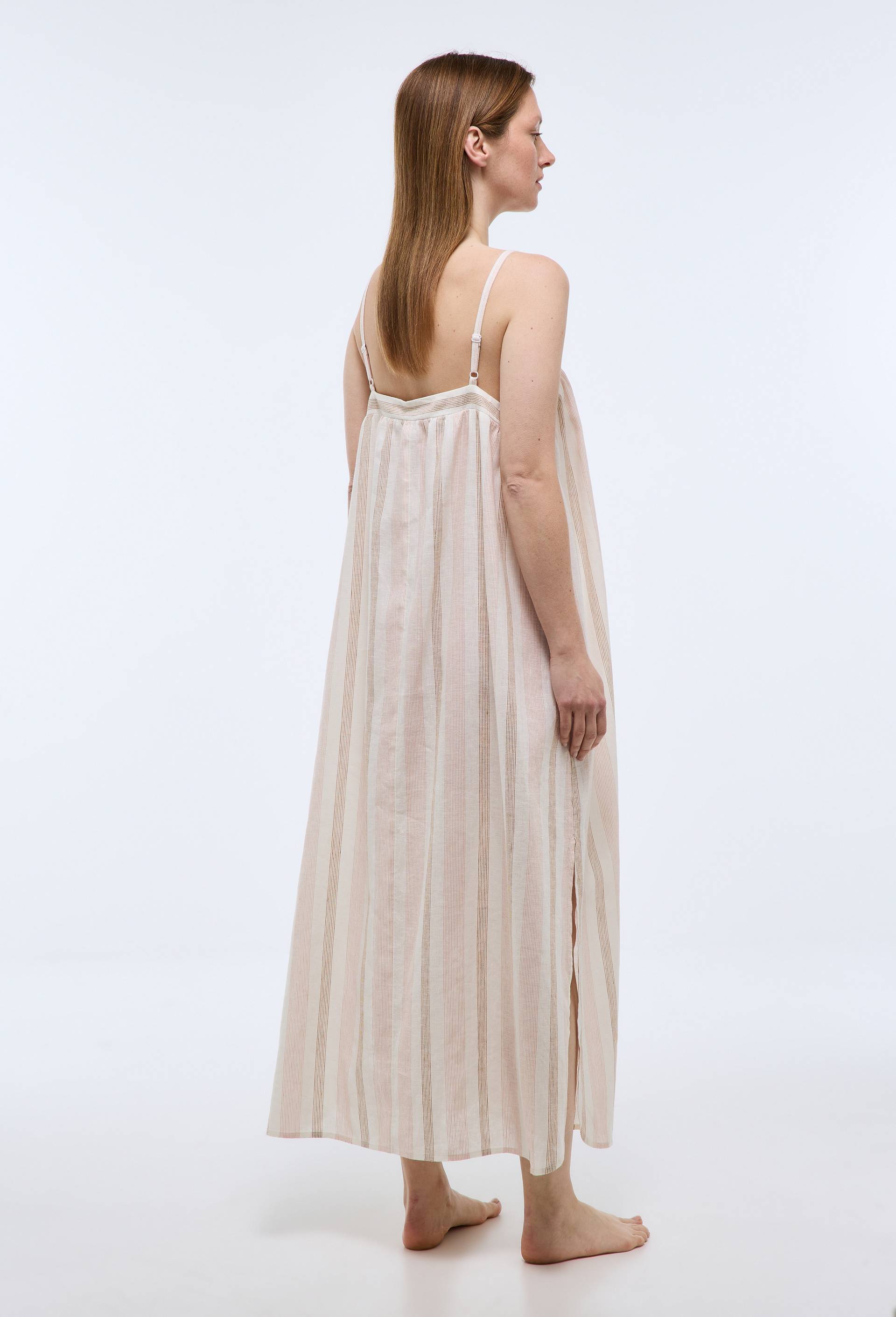 Chemise de nuit ray&eacute;e en lin et coton, Rose, large image number 1.0