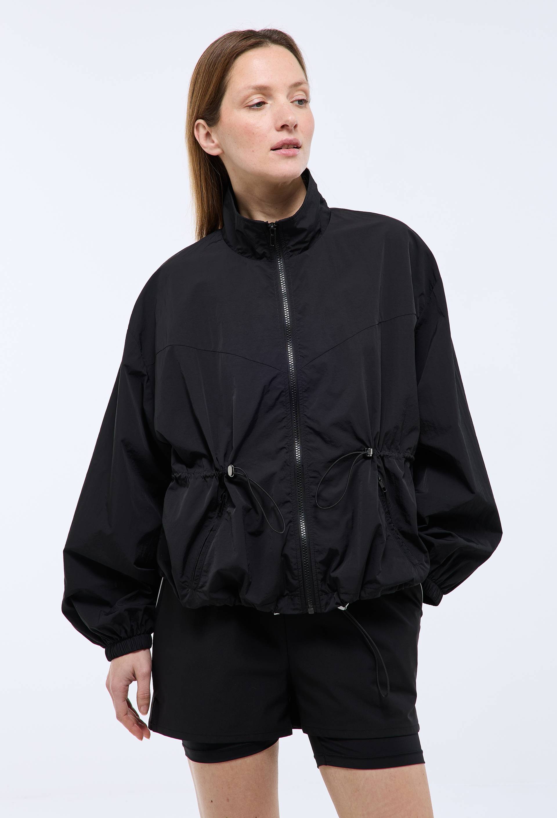 Veste zipp&eacute;e unie en polyamide, Noir, large image number 0