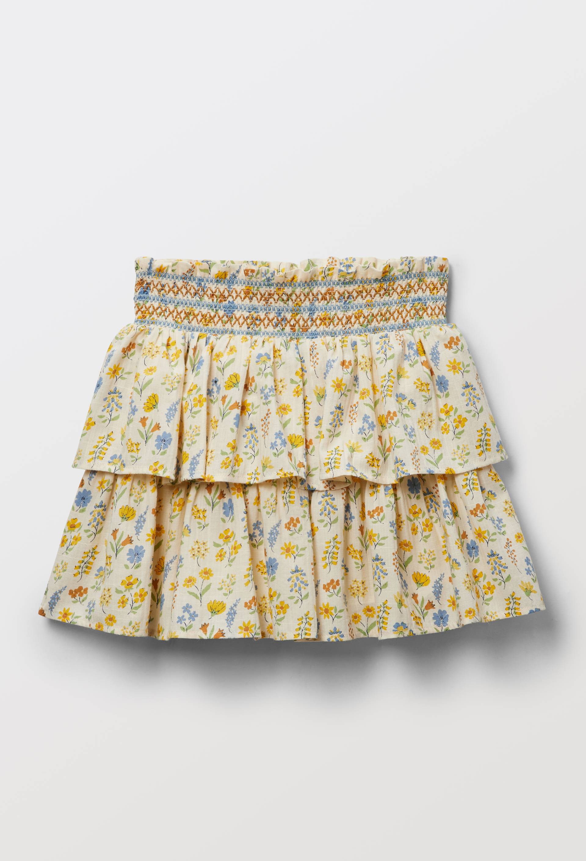 Jupe courte fleurie en coton, Beige clair, large image number 1