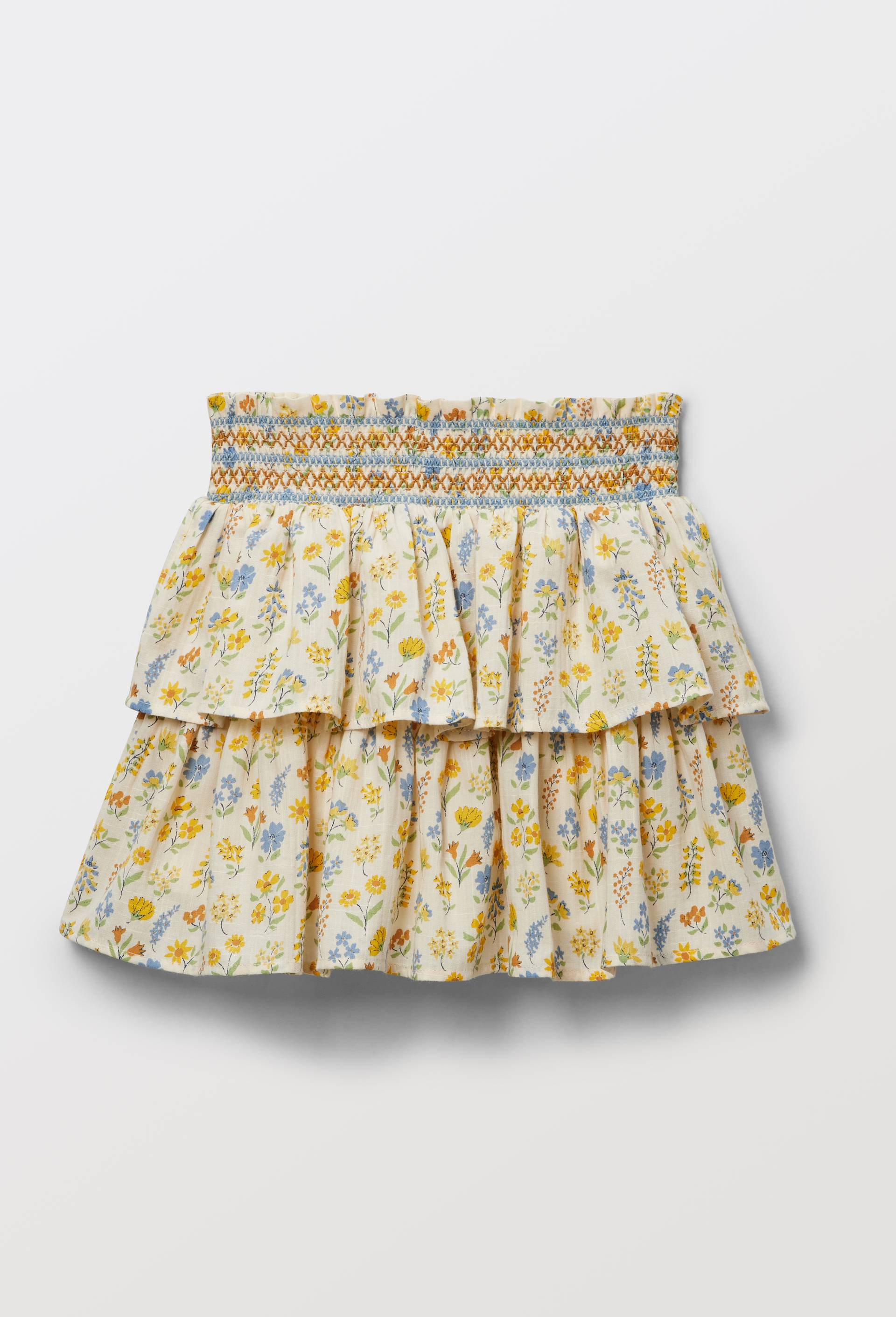 Jupe courte fleurie en coton, Beige clair, large image number 2.0