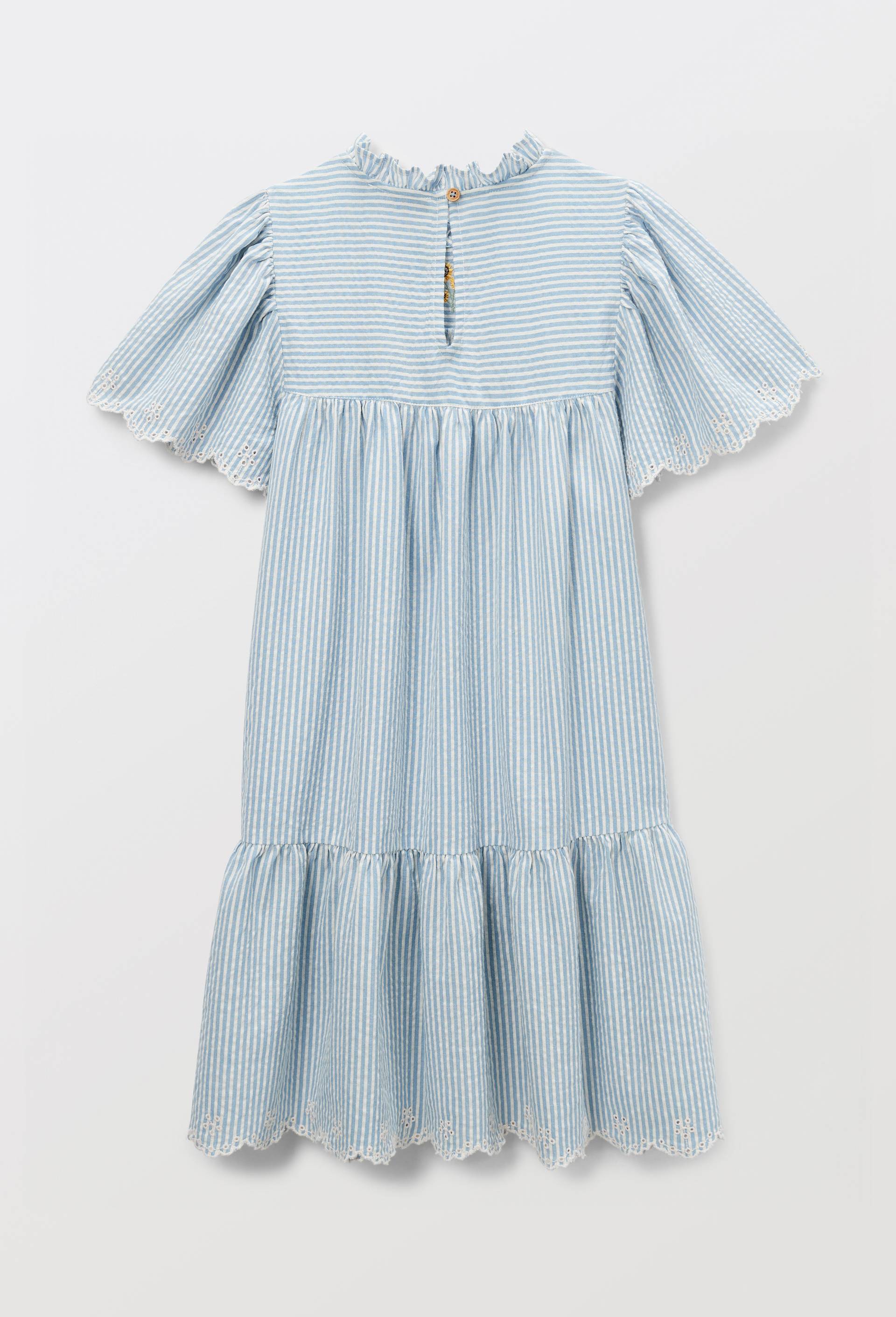 Robe ray&eacute;e brod&eacute;e en coton, Bleu, large image number 1.0