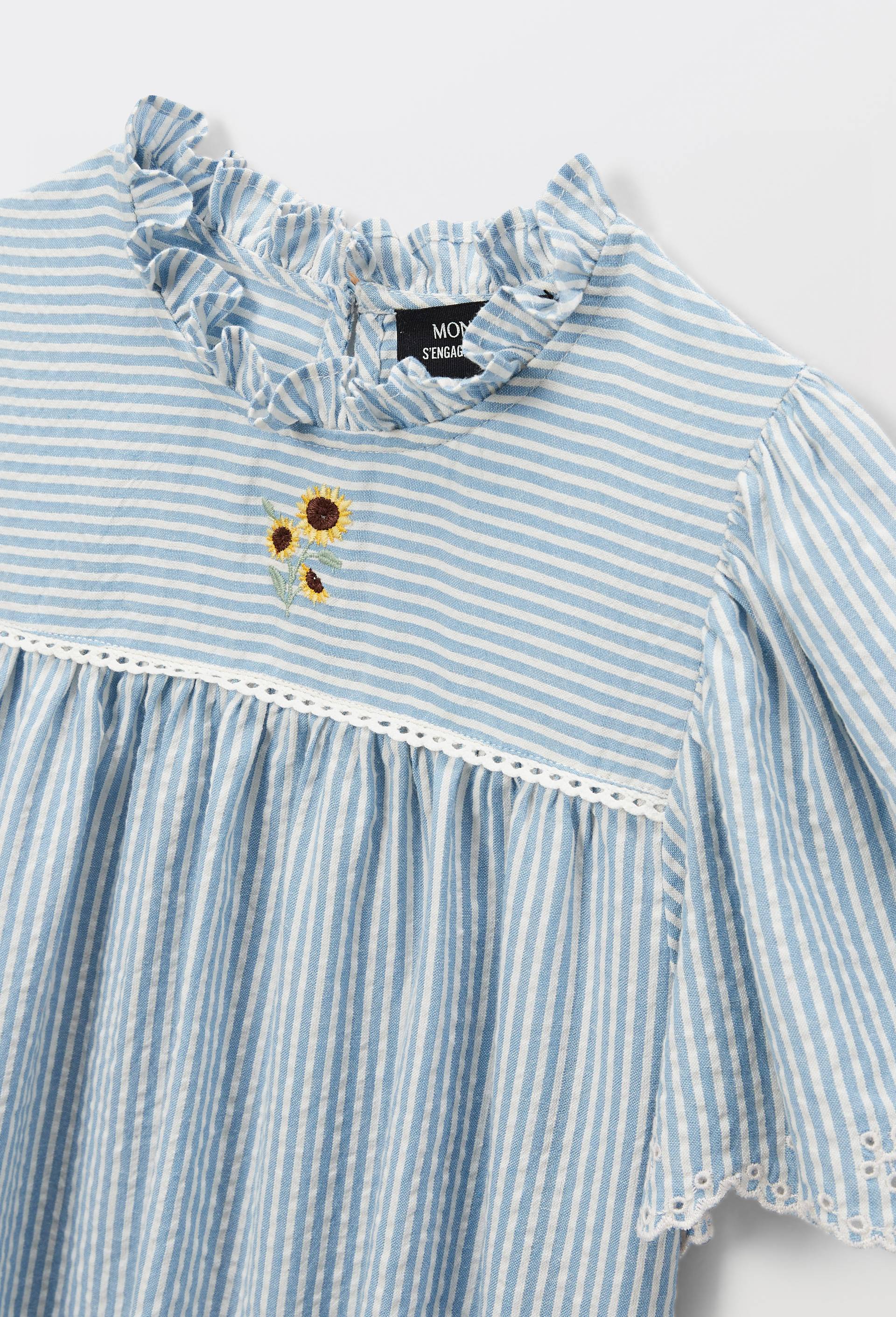 Robe ray&eacute;e brod&eacute;e en coton, Bleu, large image number 2