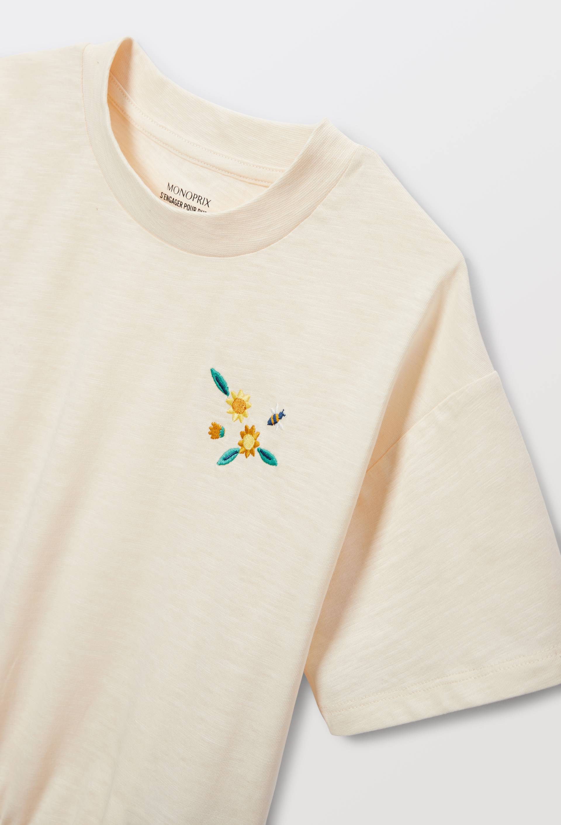 T-shirt brod&eacute; fleurs, Beige clair, large image number 2