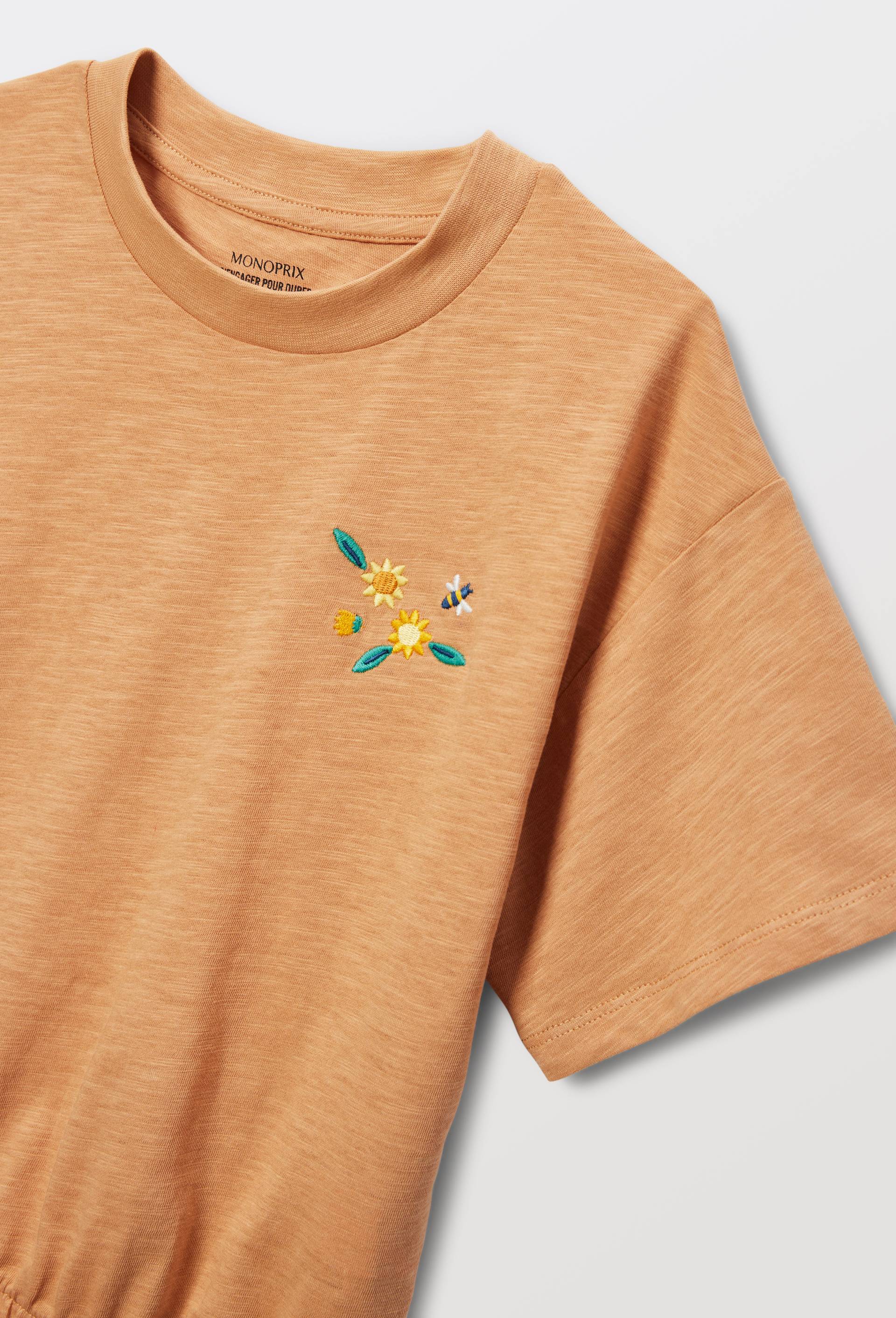 T-shirt brod&eacute; fleurs, Jaune clair, large image number 3
