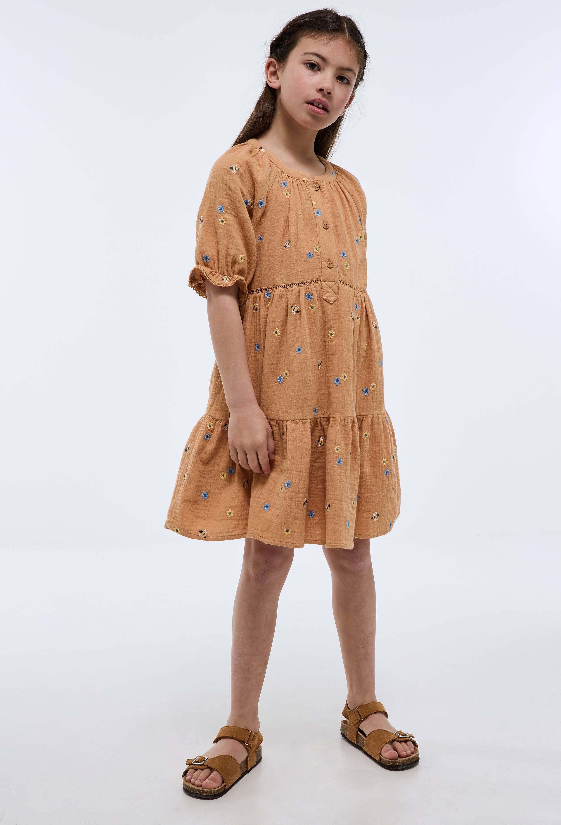 Robe imprim&eacute;e en gaze de coton, Jaune clair, swatch image