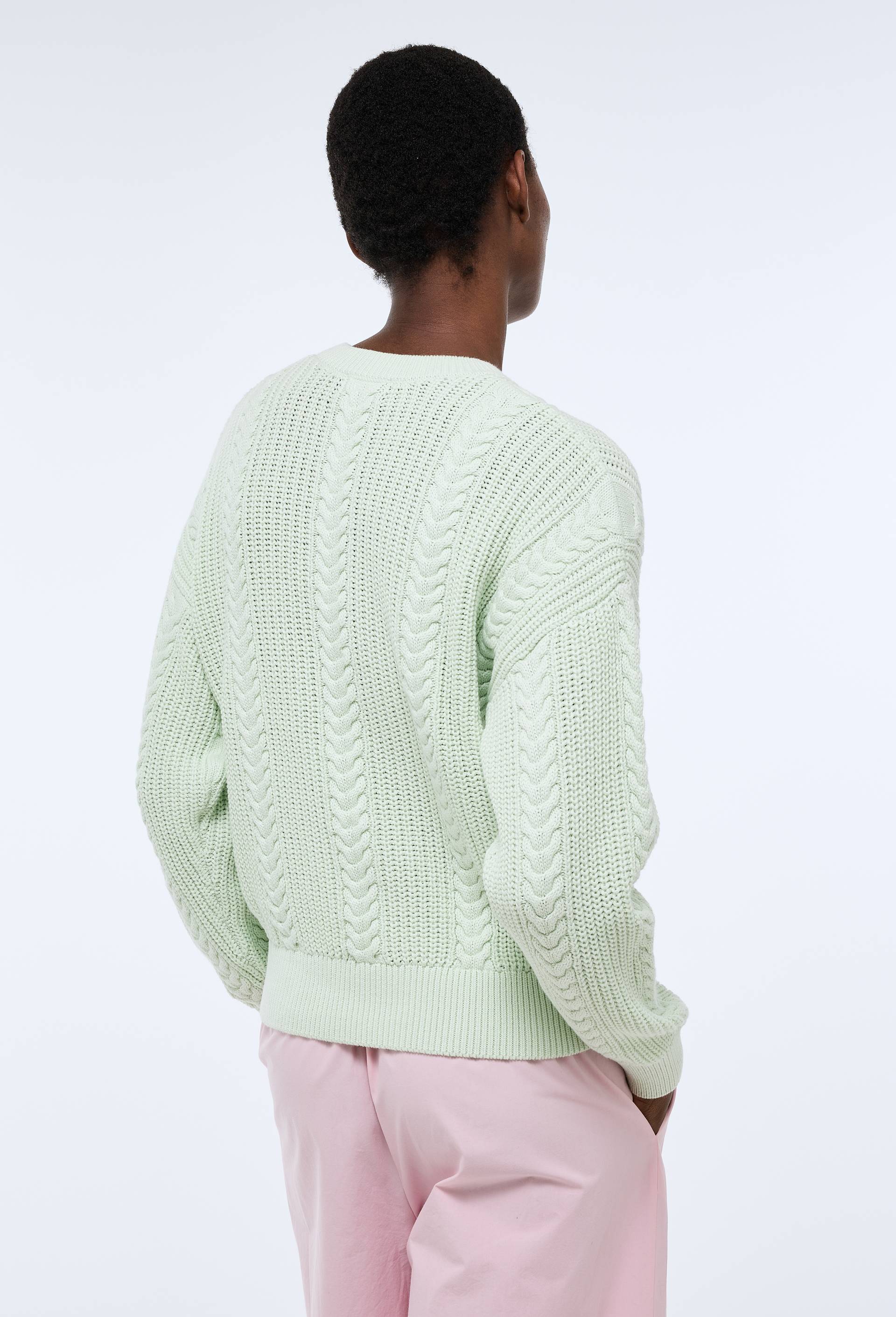 Pull manches longues torsad&eacute; en coton BIO GOTS, Vert clair, large image number 2