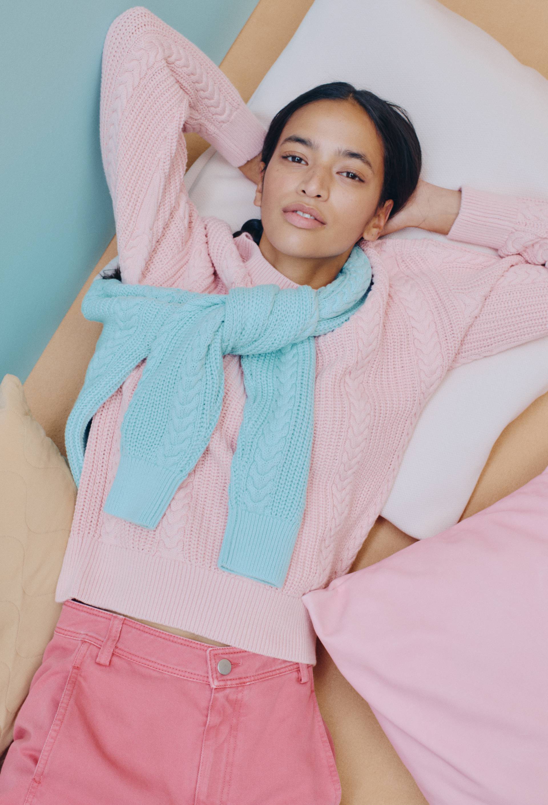 Pull manches longues torsad&eacute; en coton BIO GOTS, Rose clair, large image number 0