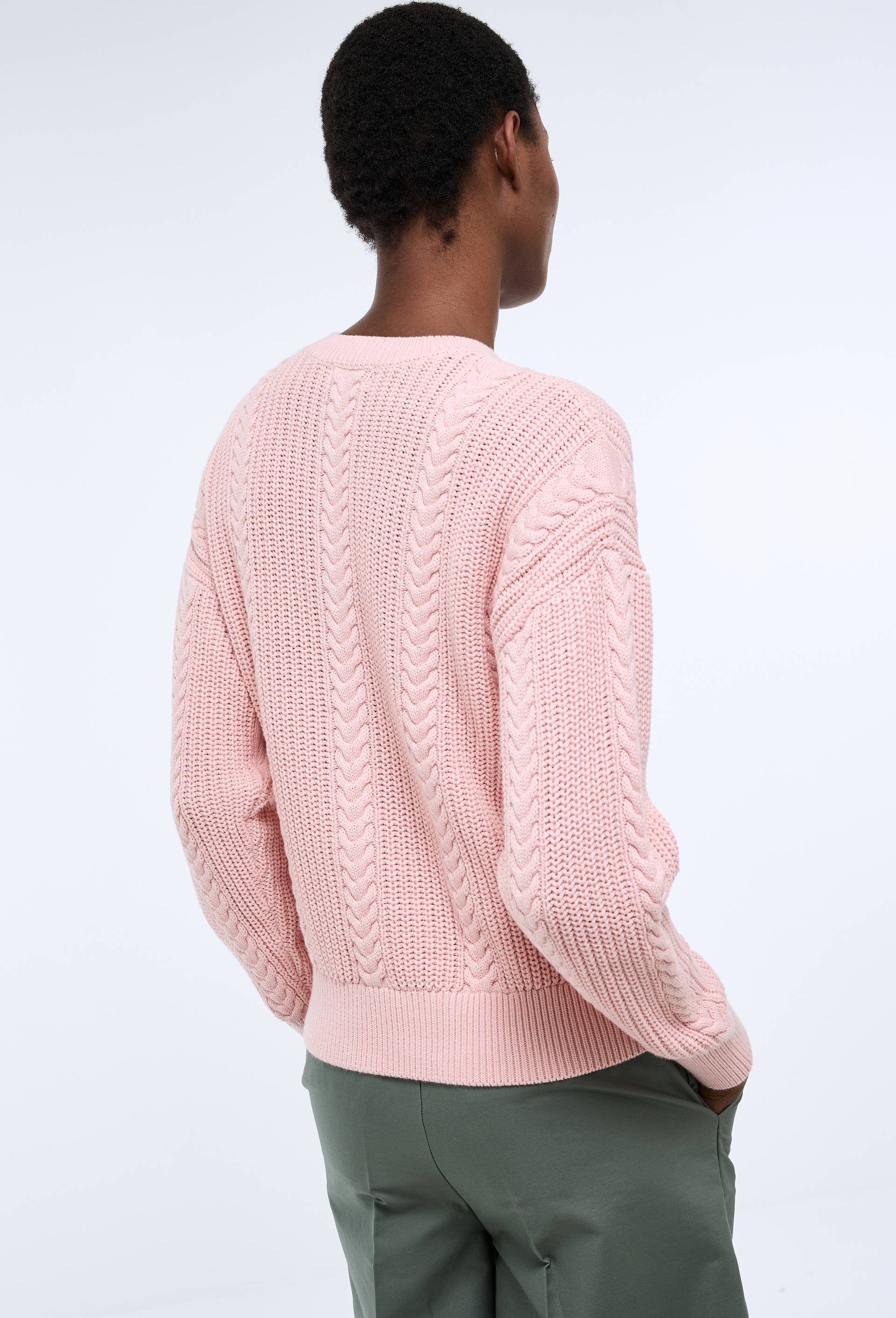 Pull manches longues torsad&eacute; en coton BIO GOTS, Rose clair, large image number 3