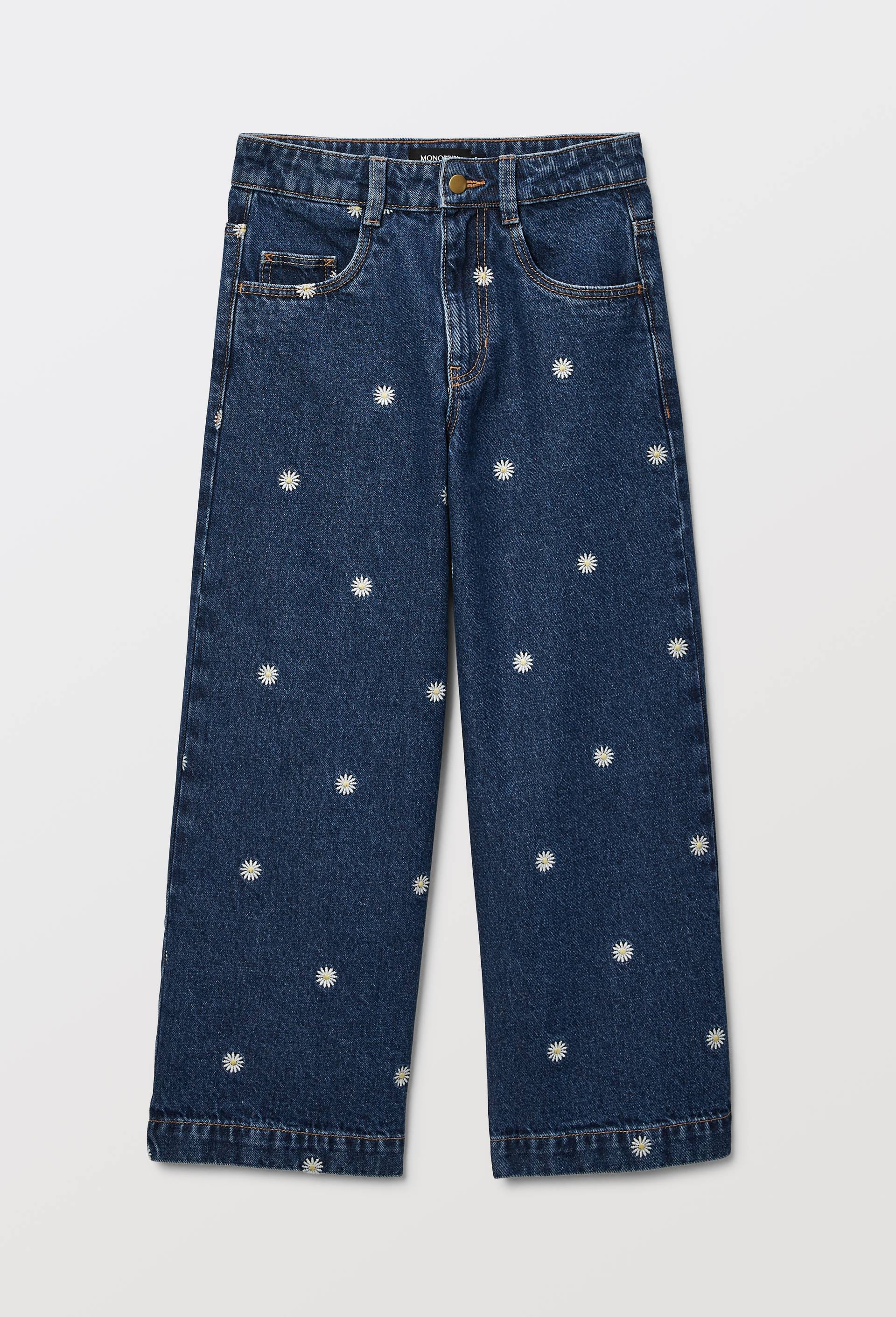 Jean large brod&eacute; en coton, Bleu, large image number 2