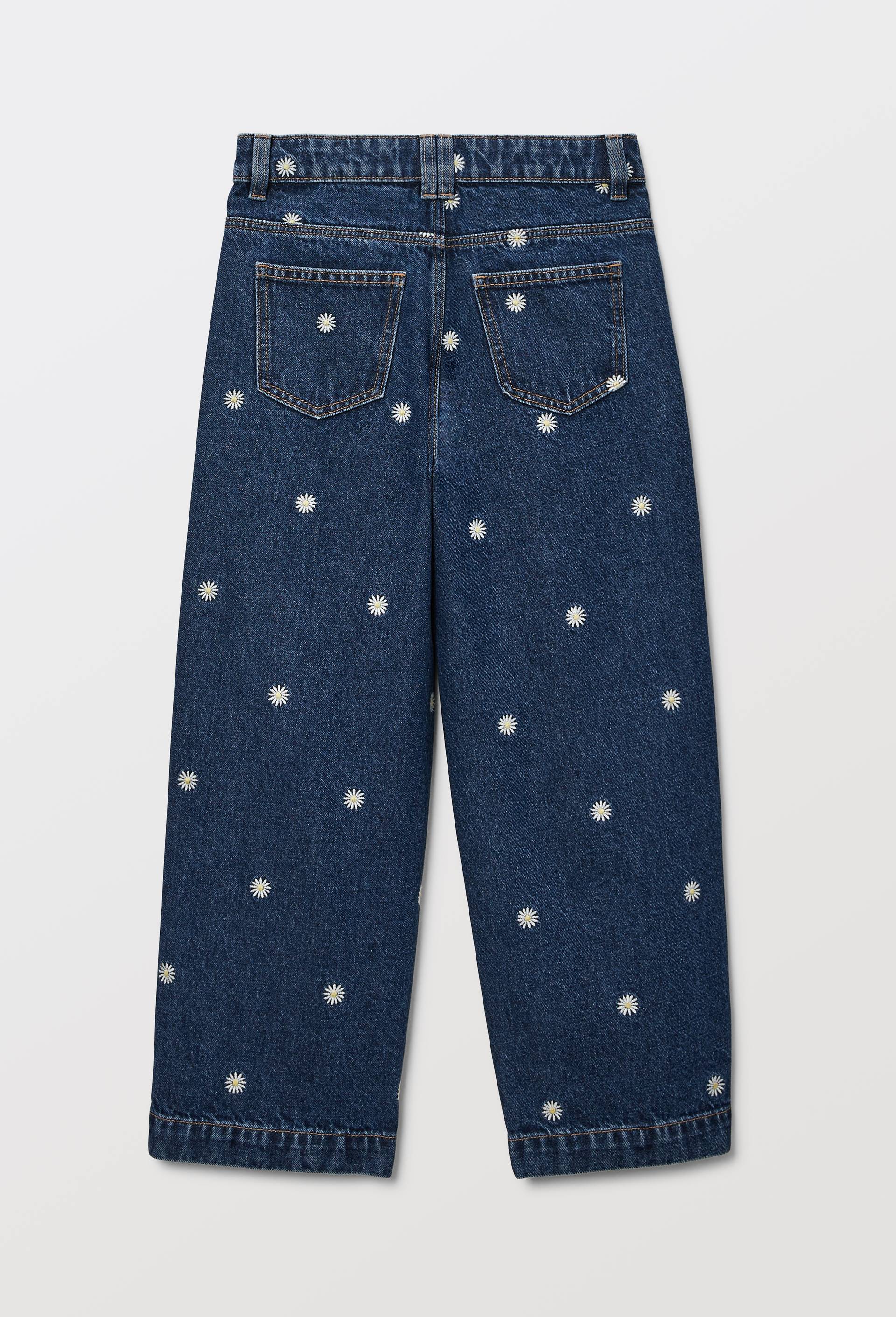 Jean large brod&eacute; en coton, Bleu, large image number 3