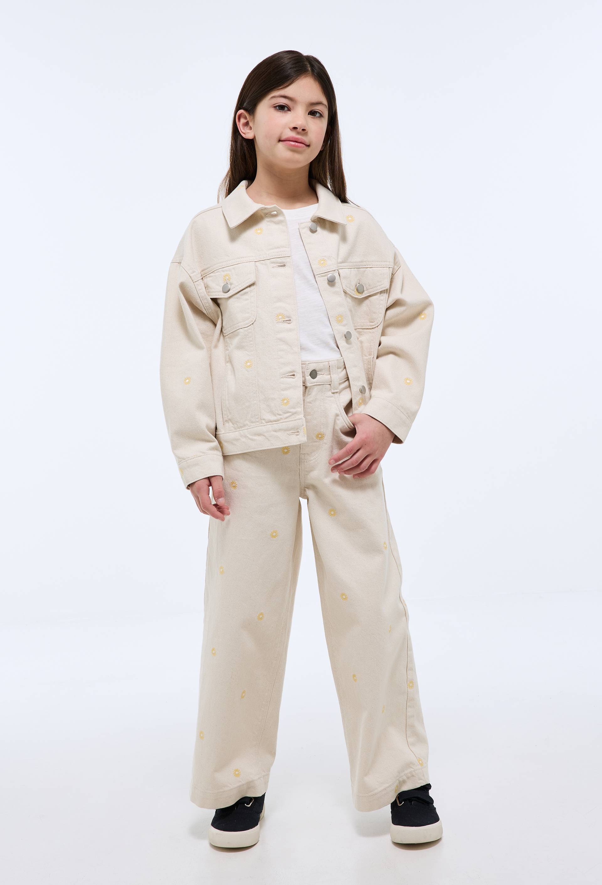 Pantalon large brod&eacute; en coton, Beige clair, large image number 0