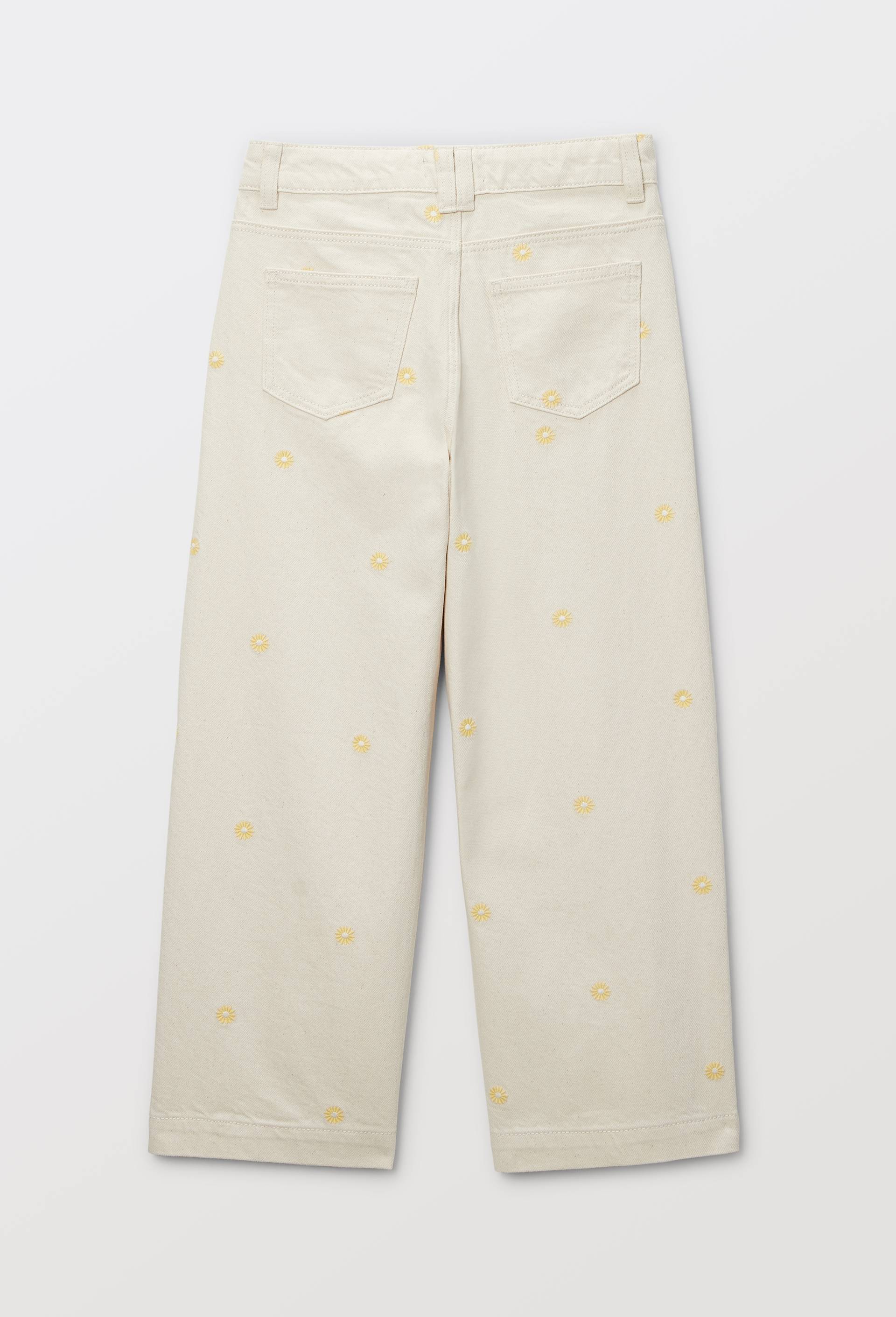 Pantalon large brod&eacute; en coton, Beige clair, large image number 2
