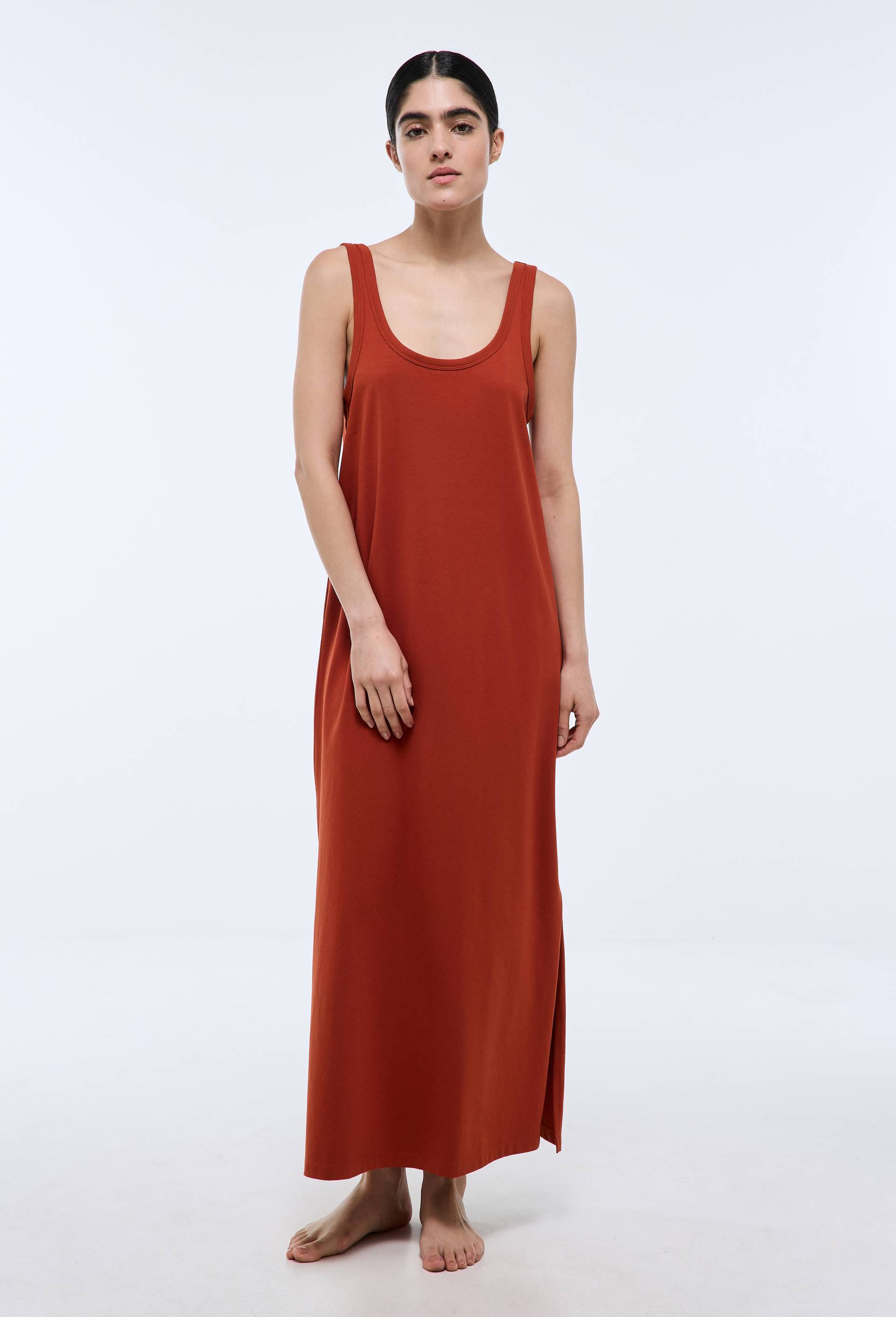 Chemise de nuit longue en coton jersey bio GOTS, Orange fonc&eacute;, large image number 0