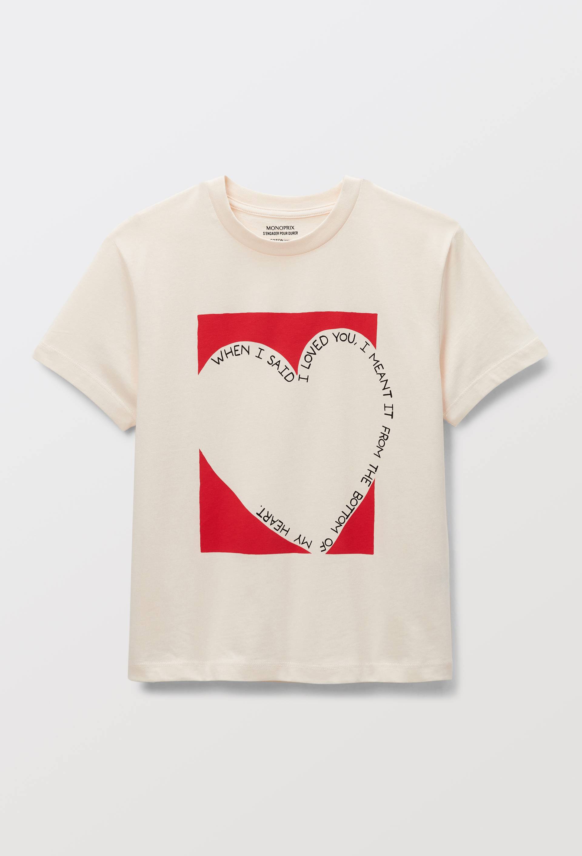 T-shirt col rond imprim&eacute; en coton, Beige clair, large image number 1.0