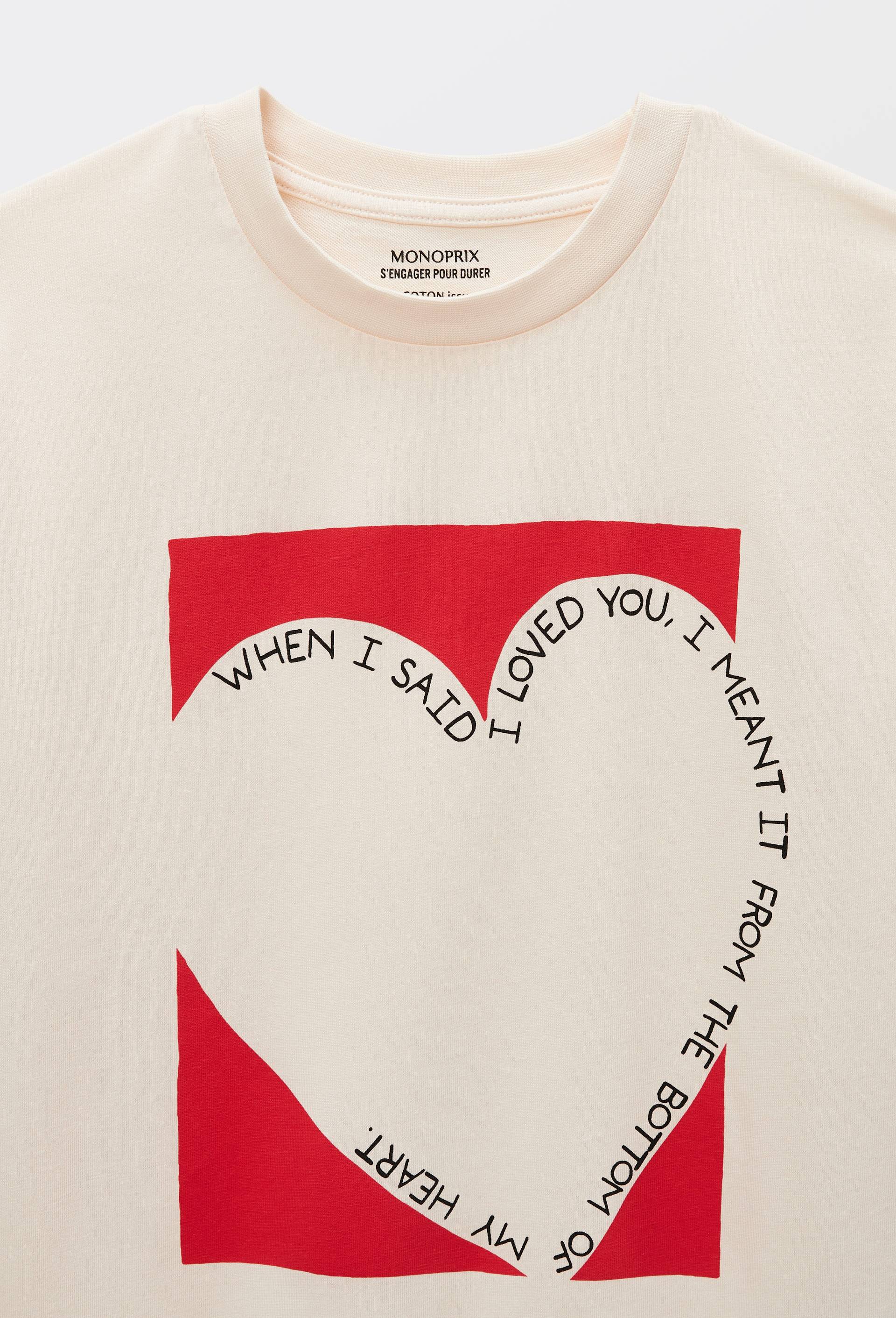 T-shirt col rond imprim&eacute; en coton, Beige clair, large image number 3.0