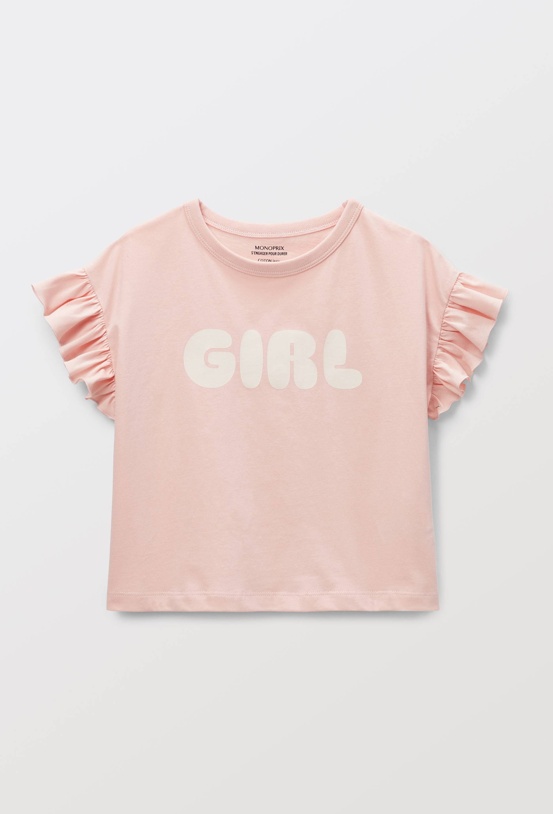 T-shirt &agrave; manches volantes imprim&eacute; en coton, Rose clair, large image number 1.0