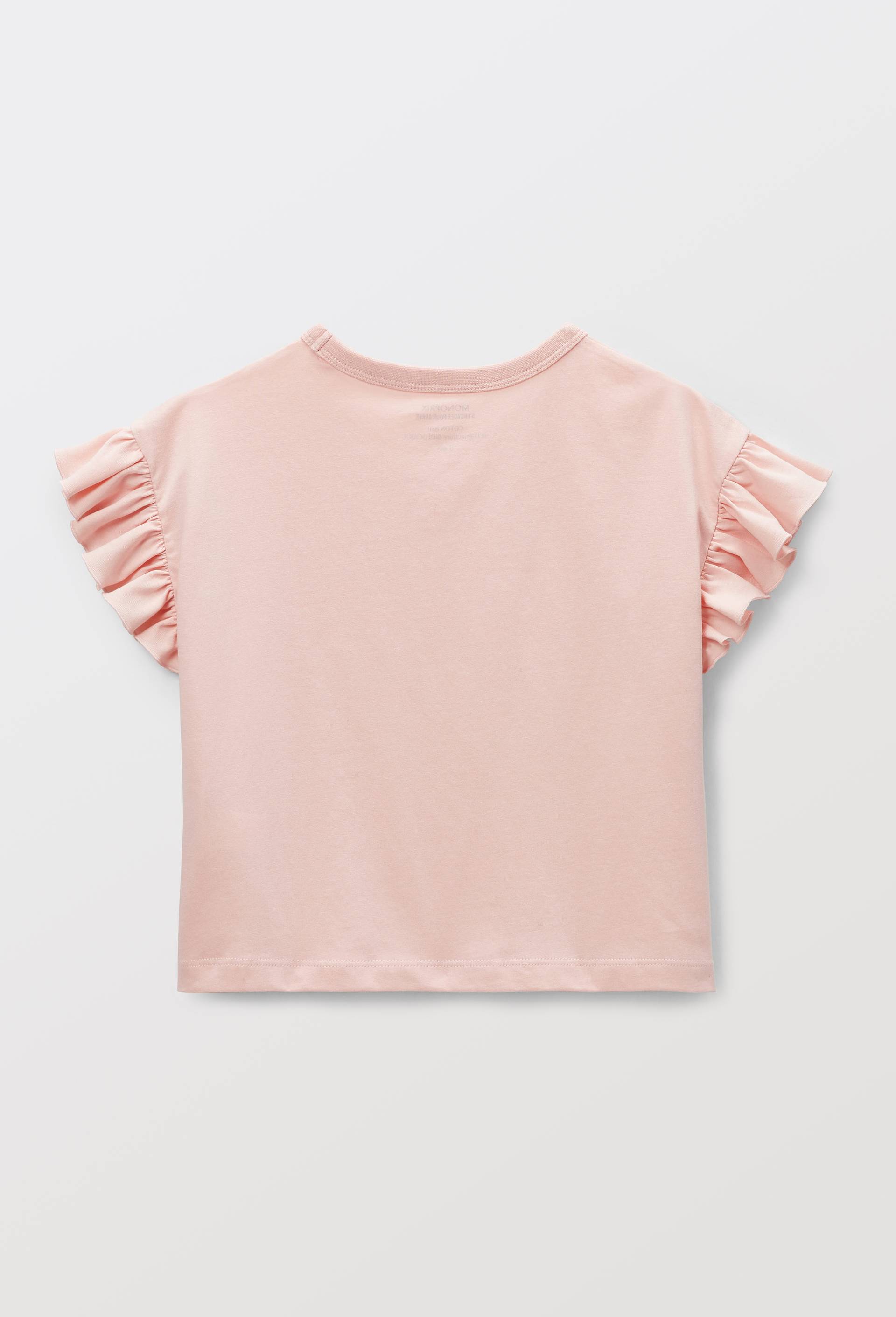 T-shirt &agrave; manches volantes imprim&eacute; en coton, Rose clair, large image number 2.0