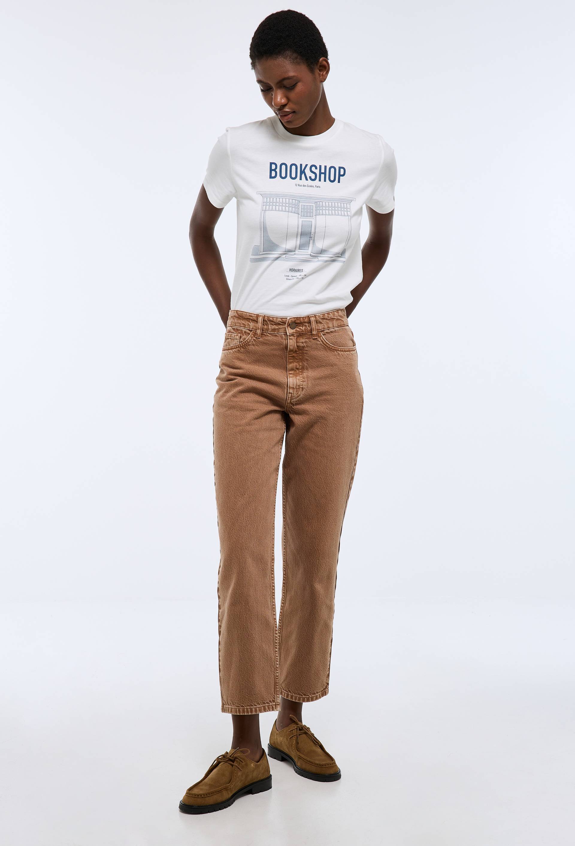 Pant droit uni d&eacute;lav&eacute;, Brun clair, swatch image