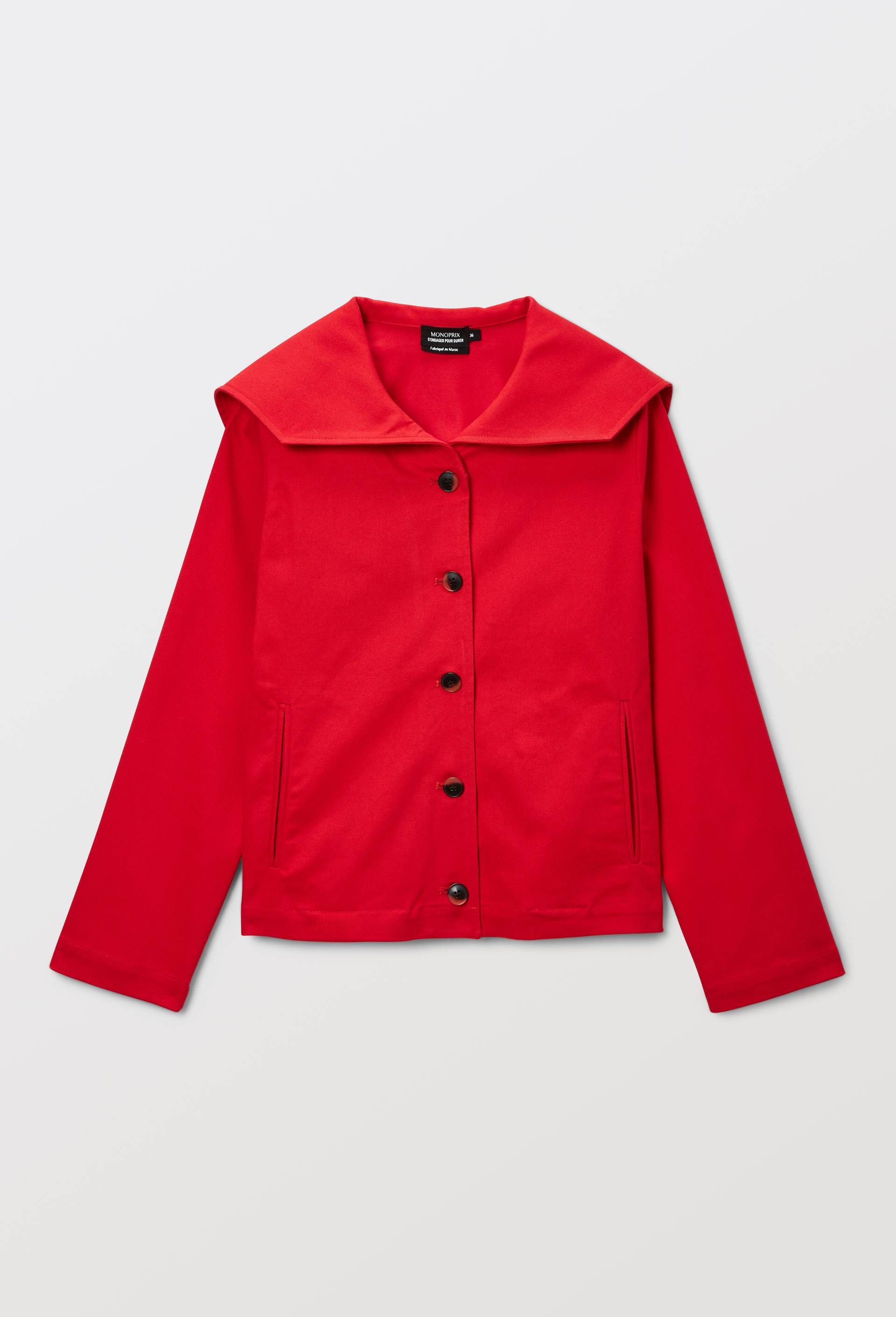 Veste courte col marin contenant du coton, Rouge, large image number 3