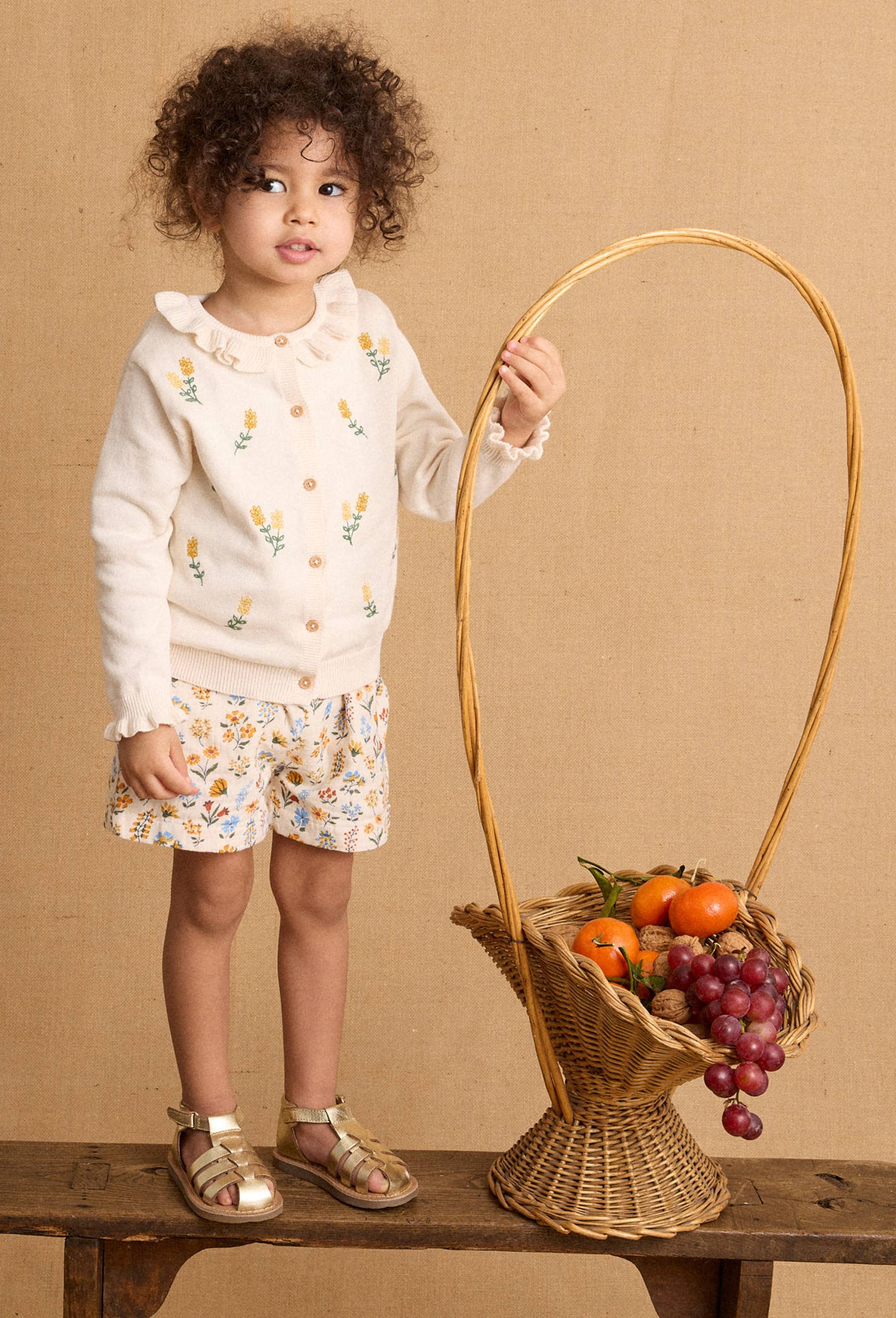 Cardigan tricot brod&eacute; &agrave; col en coton, Beige clair, large image number 0