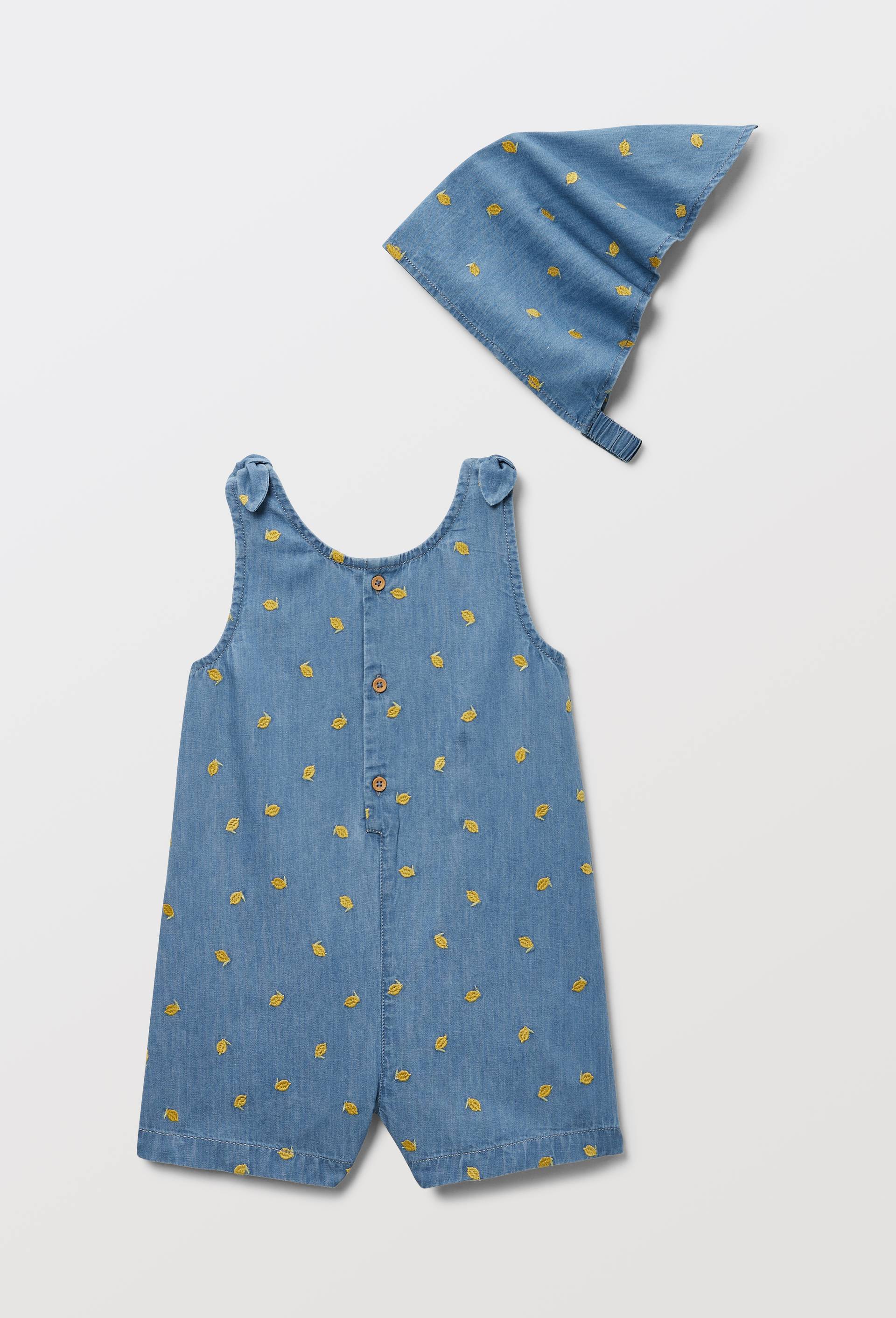 Salopette courte avec fichu en chambray brod&eacute;s en coton, Bleu clair, large image number 1.0