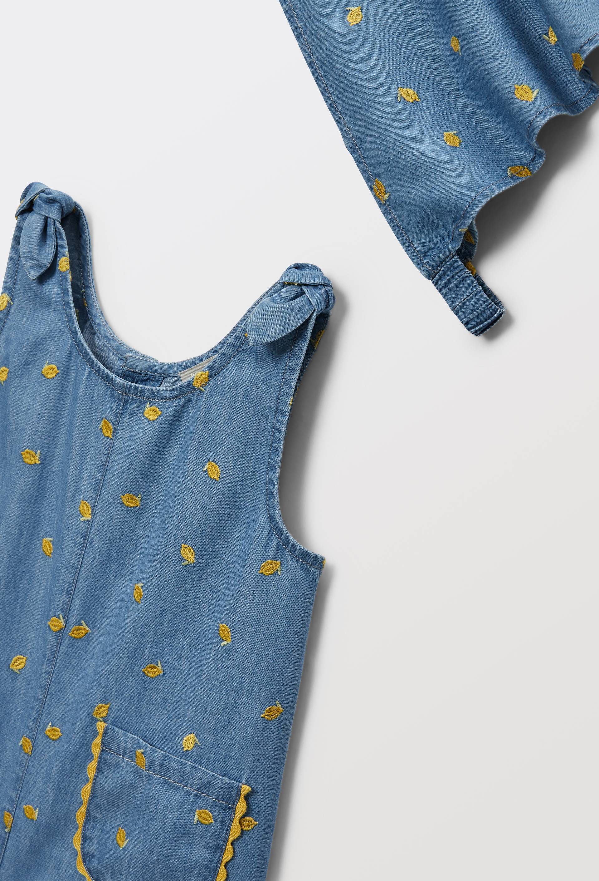 Salopette courte avec fichu en chambray brod&eacute;s en coton, Bleu clair, large image number 2.0