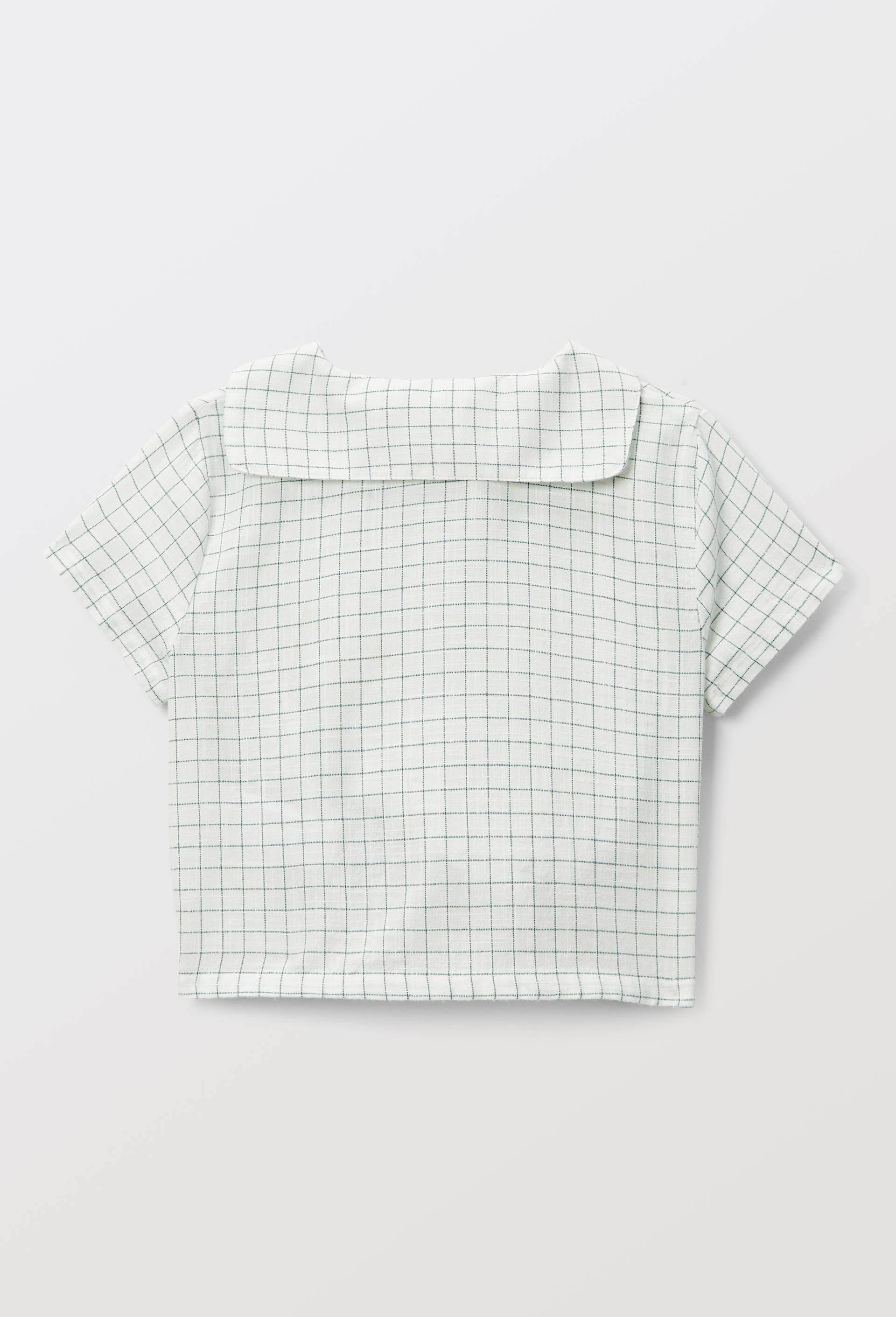 Chemise manches courtes &agrave; carreaux brod&eacute;e en coton, Ecru, large image number 3.0