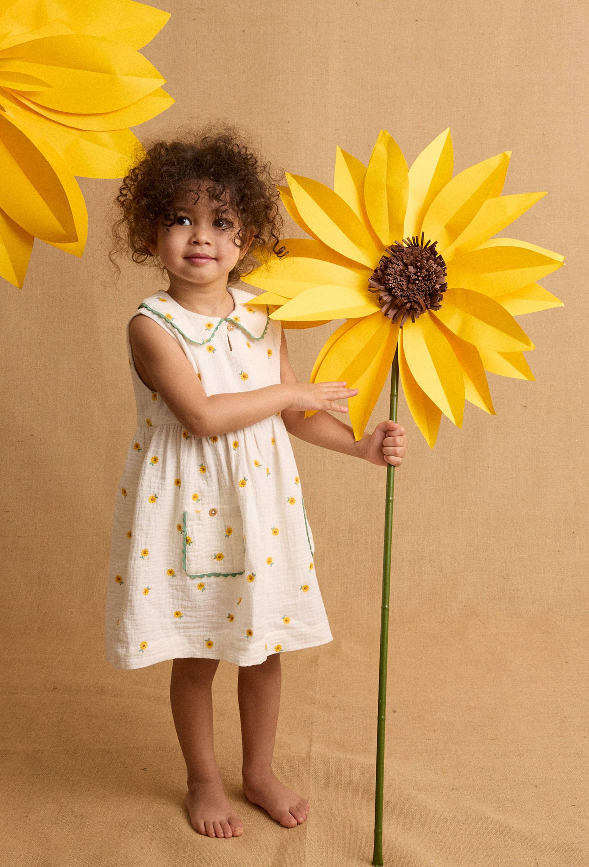 Robe avec bloomer brod&eacute;s en coton BIO GOTS, Beige clair, large image number 0.0