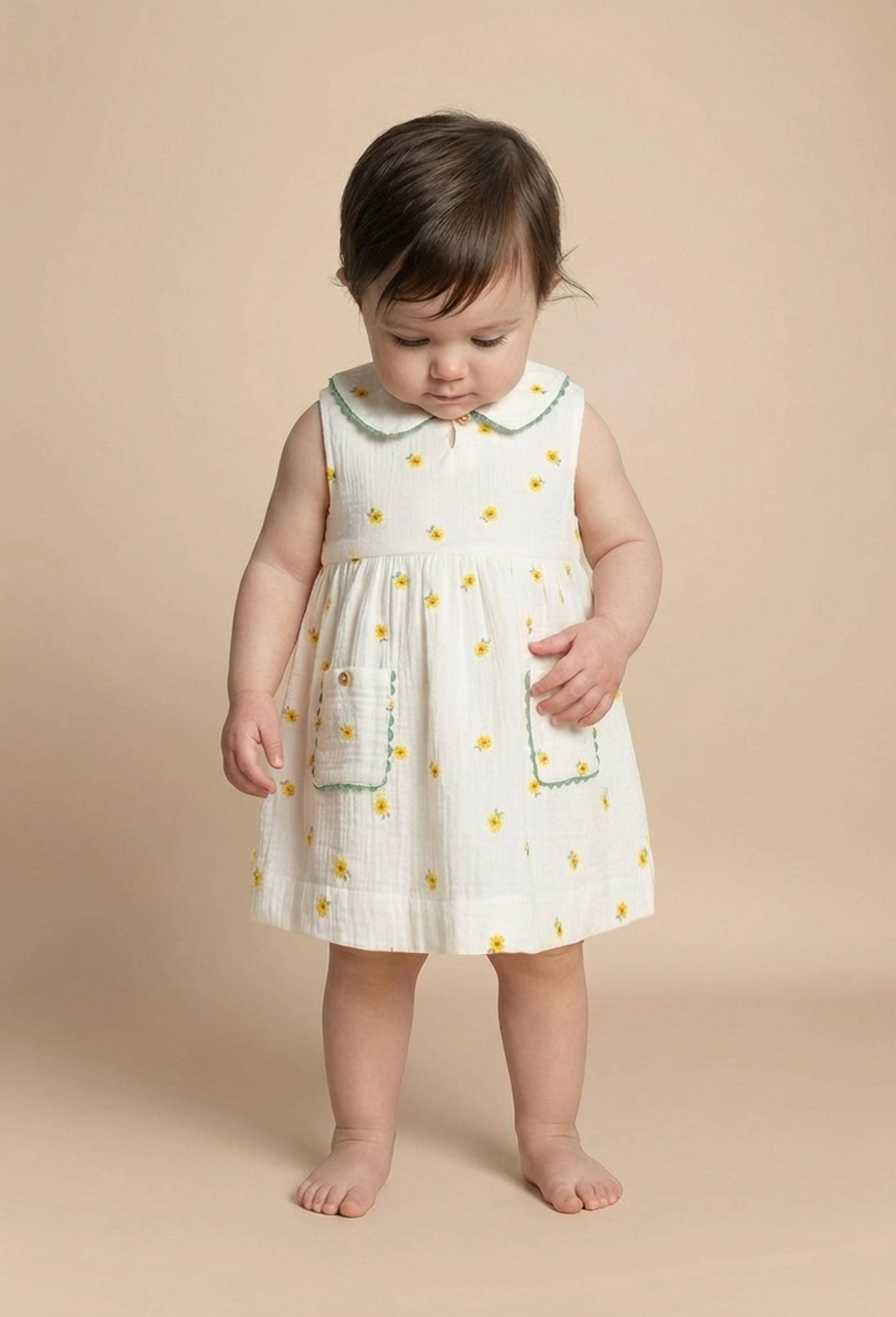 Robe avec bloomer brod&eacute;s en coton BIO GOTS, Beige clair, large image number 1.0