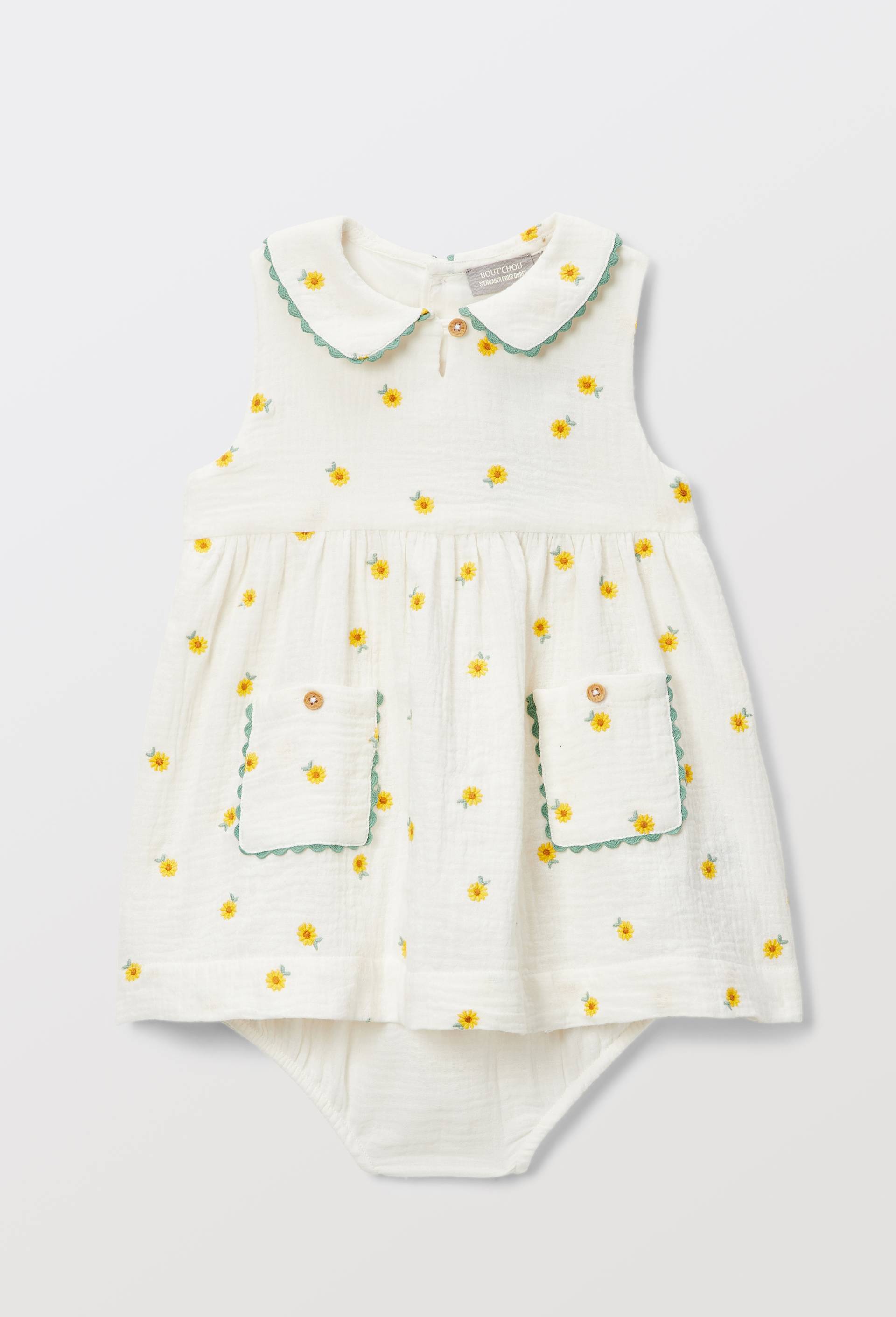 Robe avec bloomer brod&eacute;s en coton BIO GOTS, Beige clair, large image number 2.0