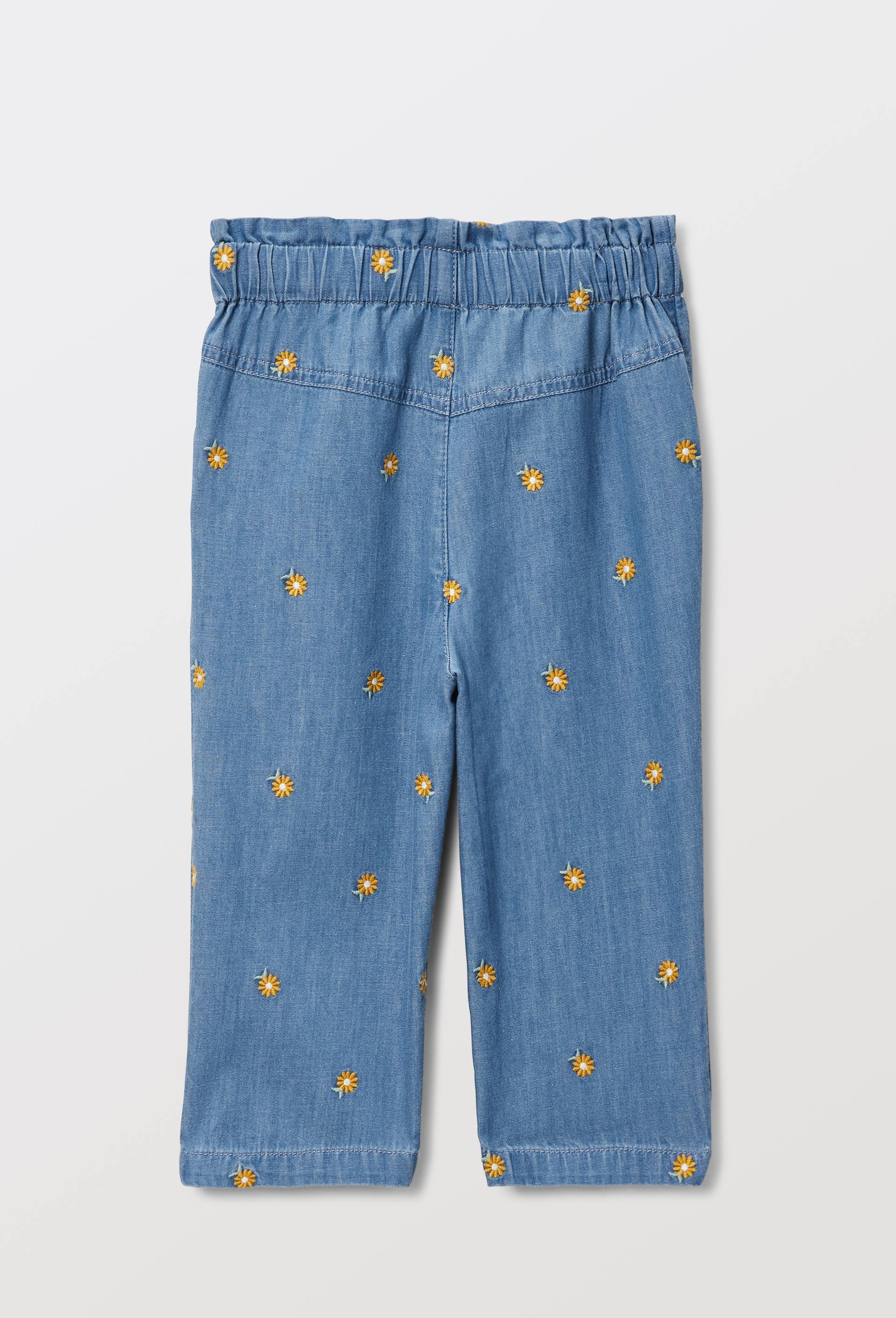 Pantalon taille &eacute;lastique en chambray brod&eacute; en coton, Bleu clair, large image number 2.0