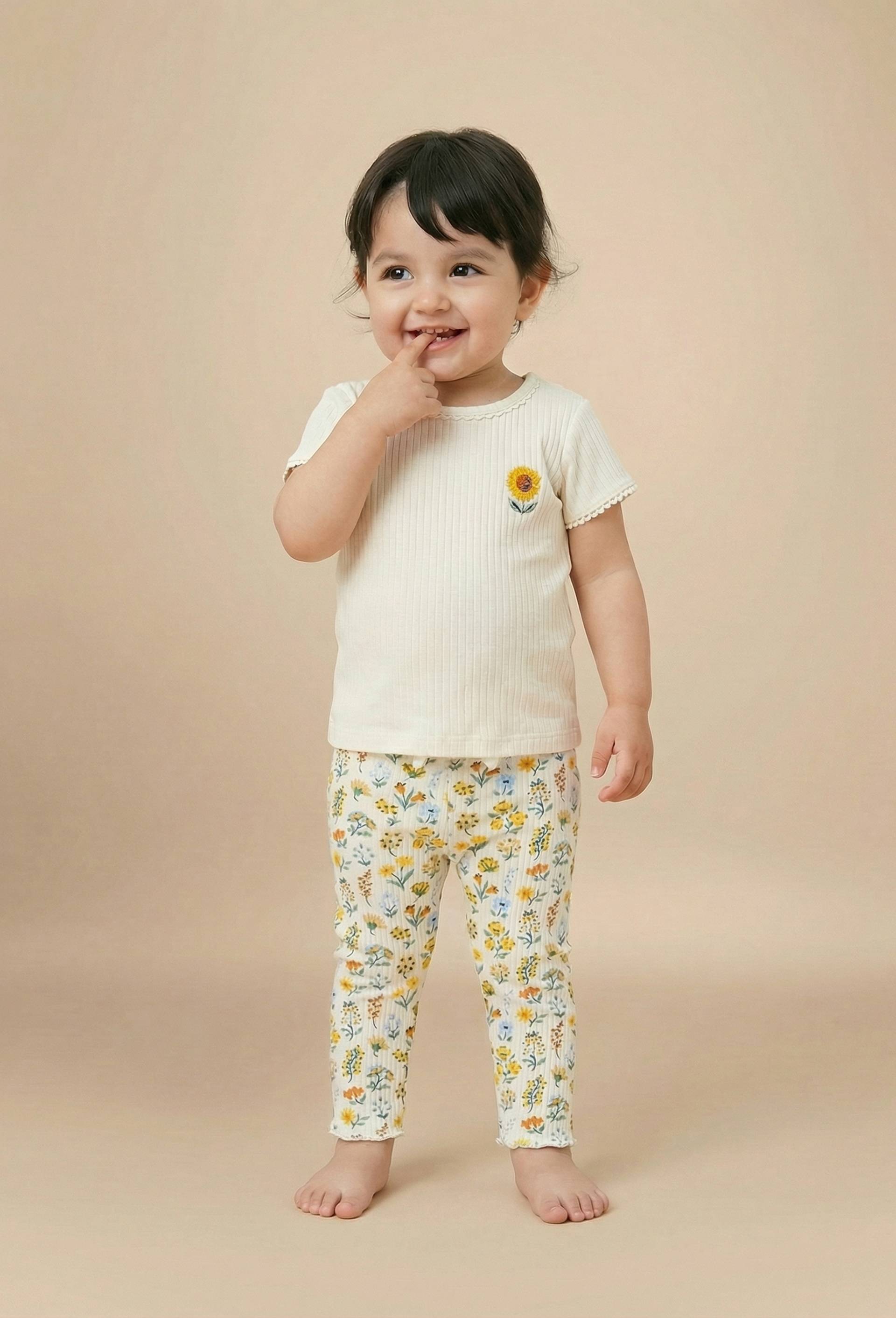 Legging c&ocirc;tel&eacute; imprim&eacute; en coton BIO GOTS, Beige clair, large image number 0.0