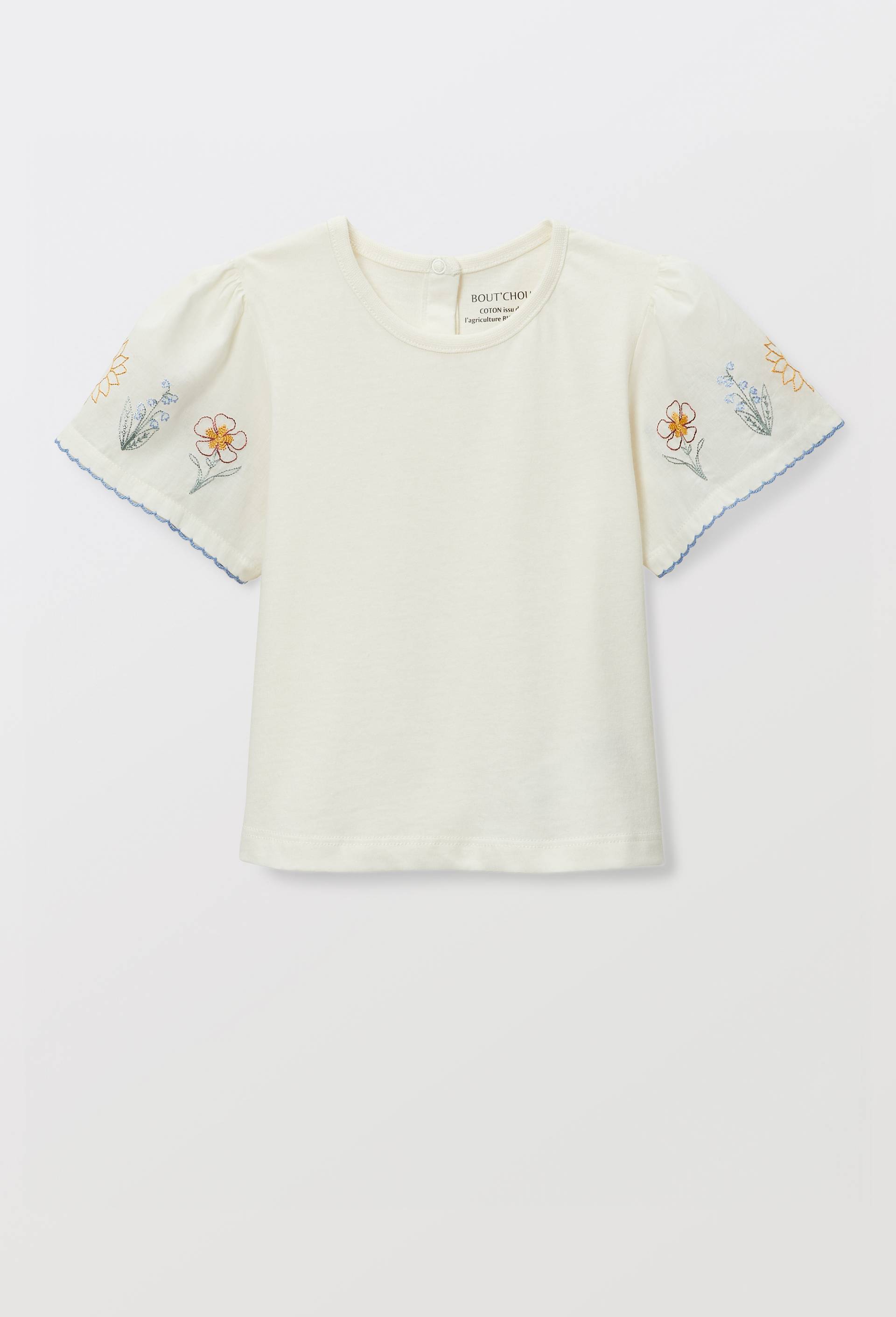 T-shirt manches courtes brod&eacute;es en coton BIO GOTS, Ecru, large image number 0
