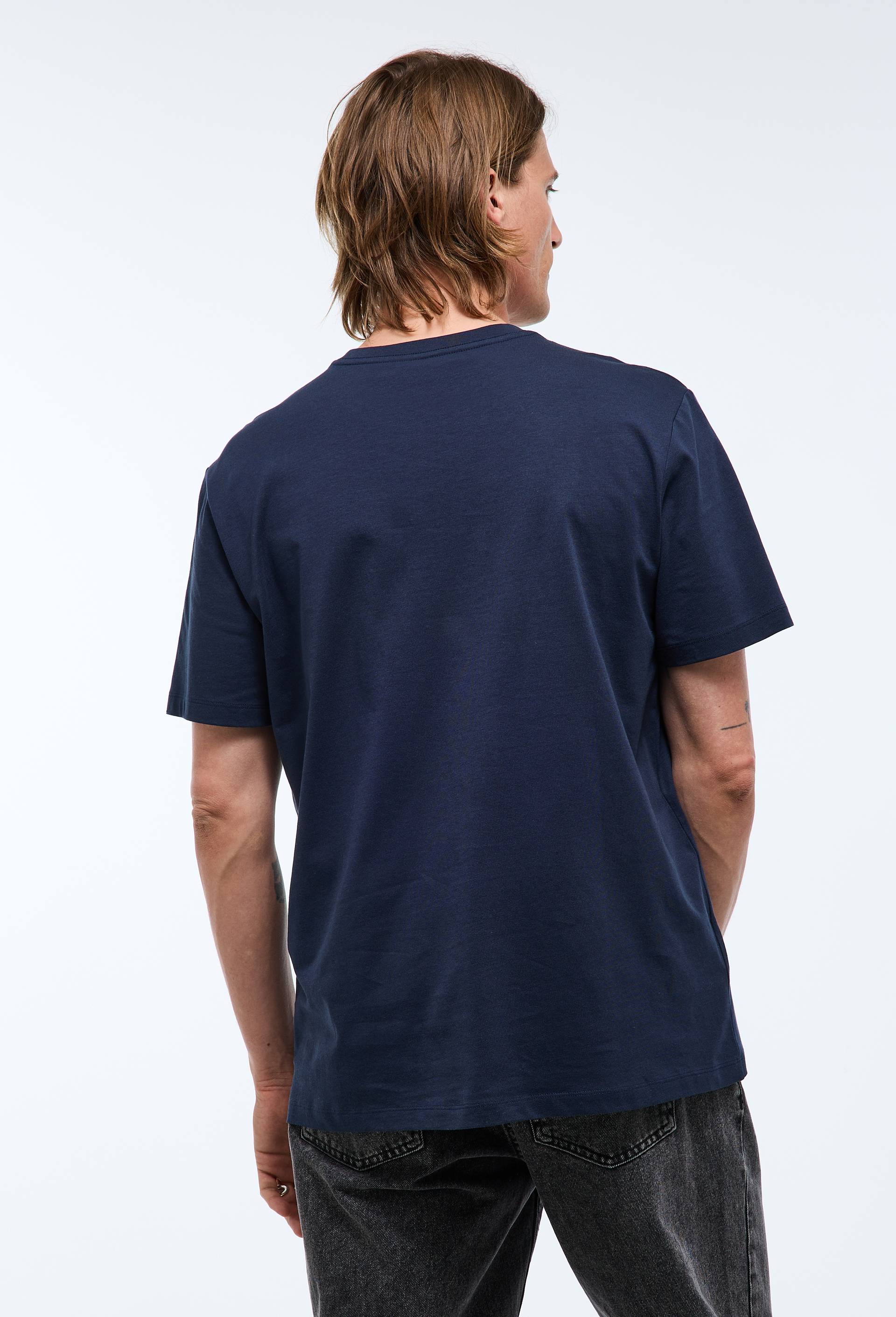 T-shirt manches courtes col v en coton BIO GOTS, Bleu fonc&eacute;, large image number 1