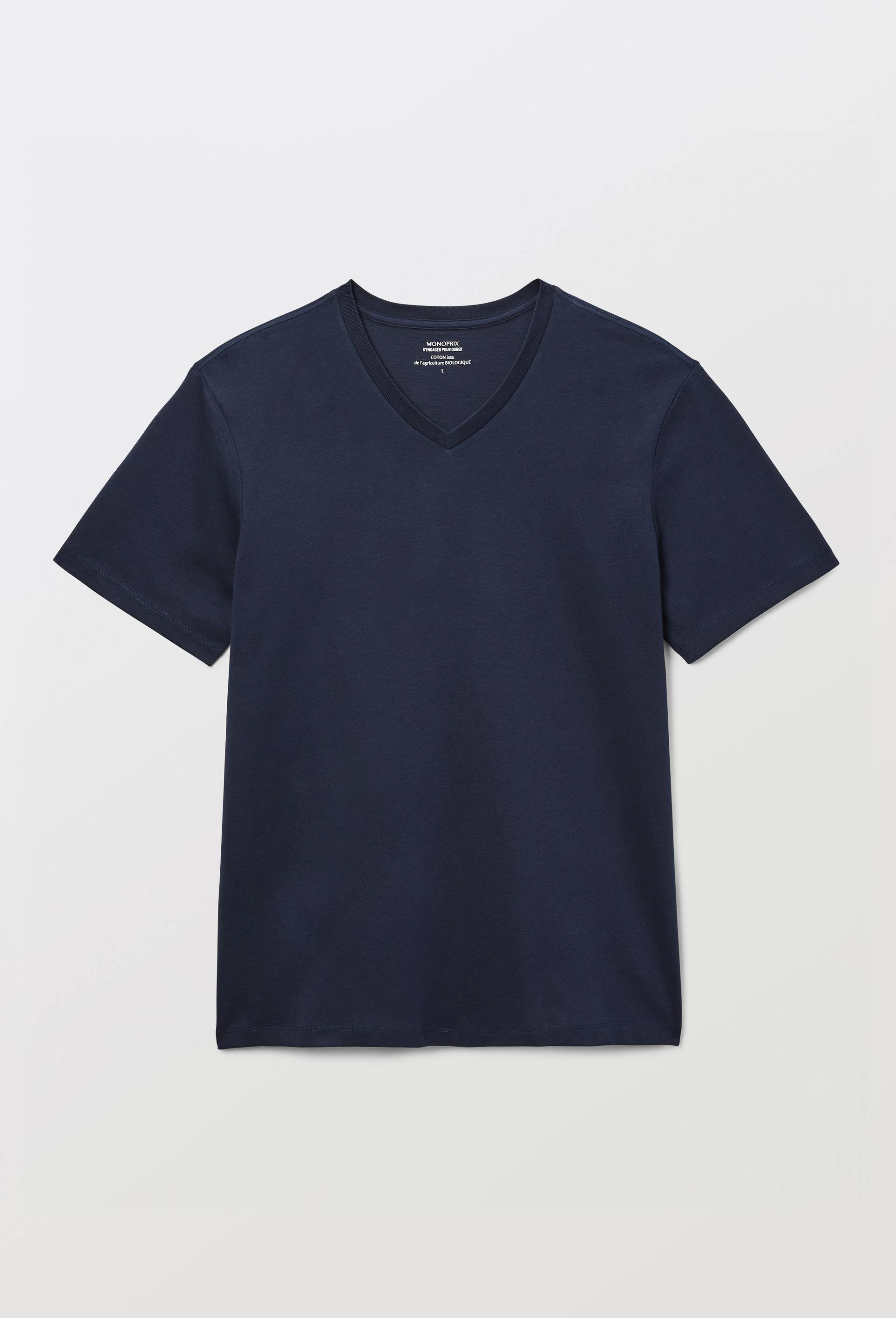 T-shirt manches courtes col v en coton BIO GOTS, Bleu fonc&eacute;, large image number 2