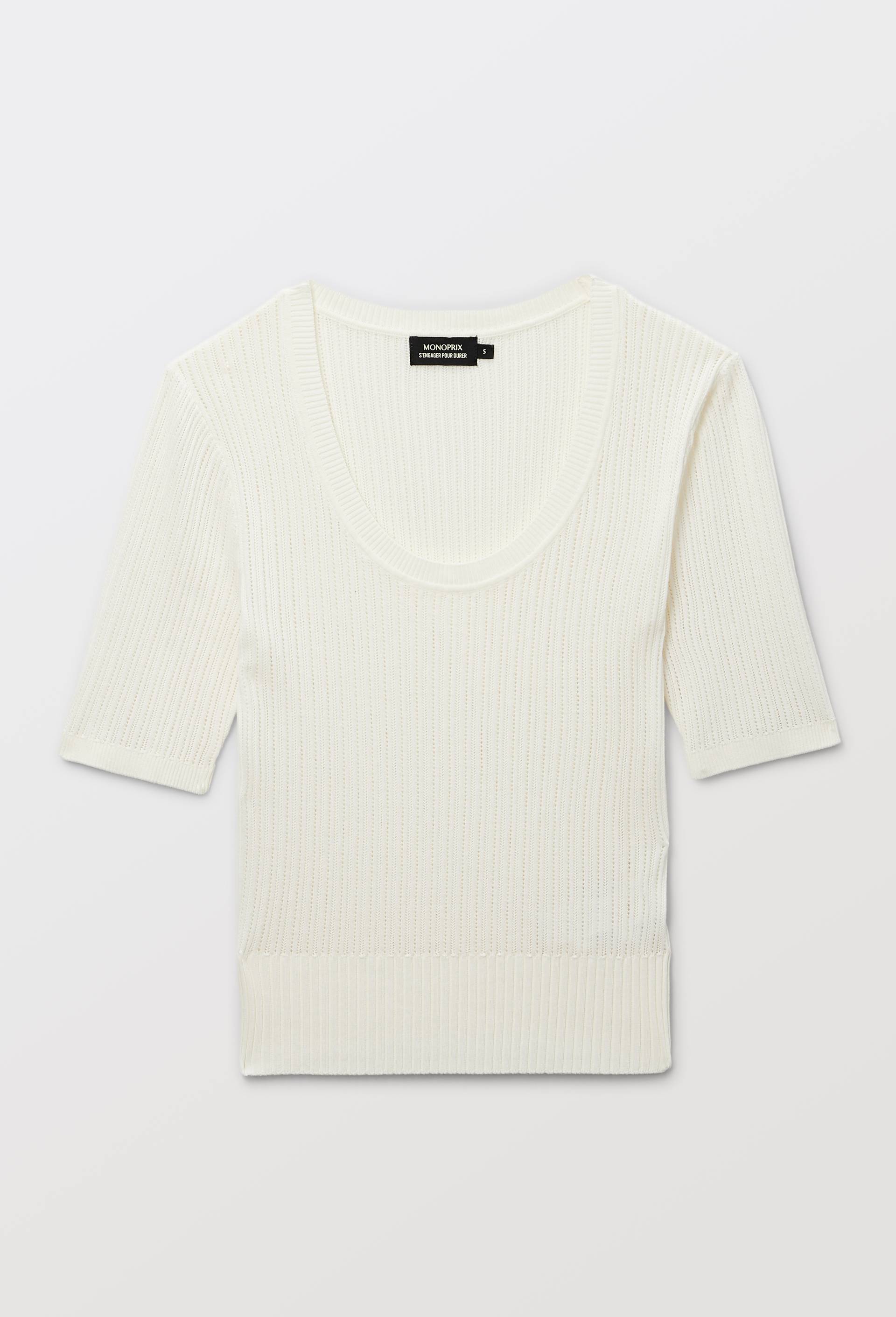 Pull uni manches courtes, Ecru, large image number 2.0