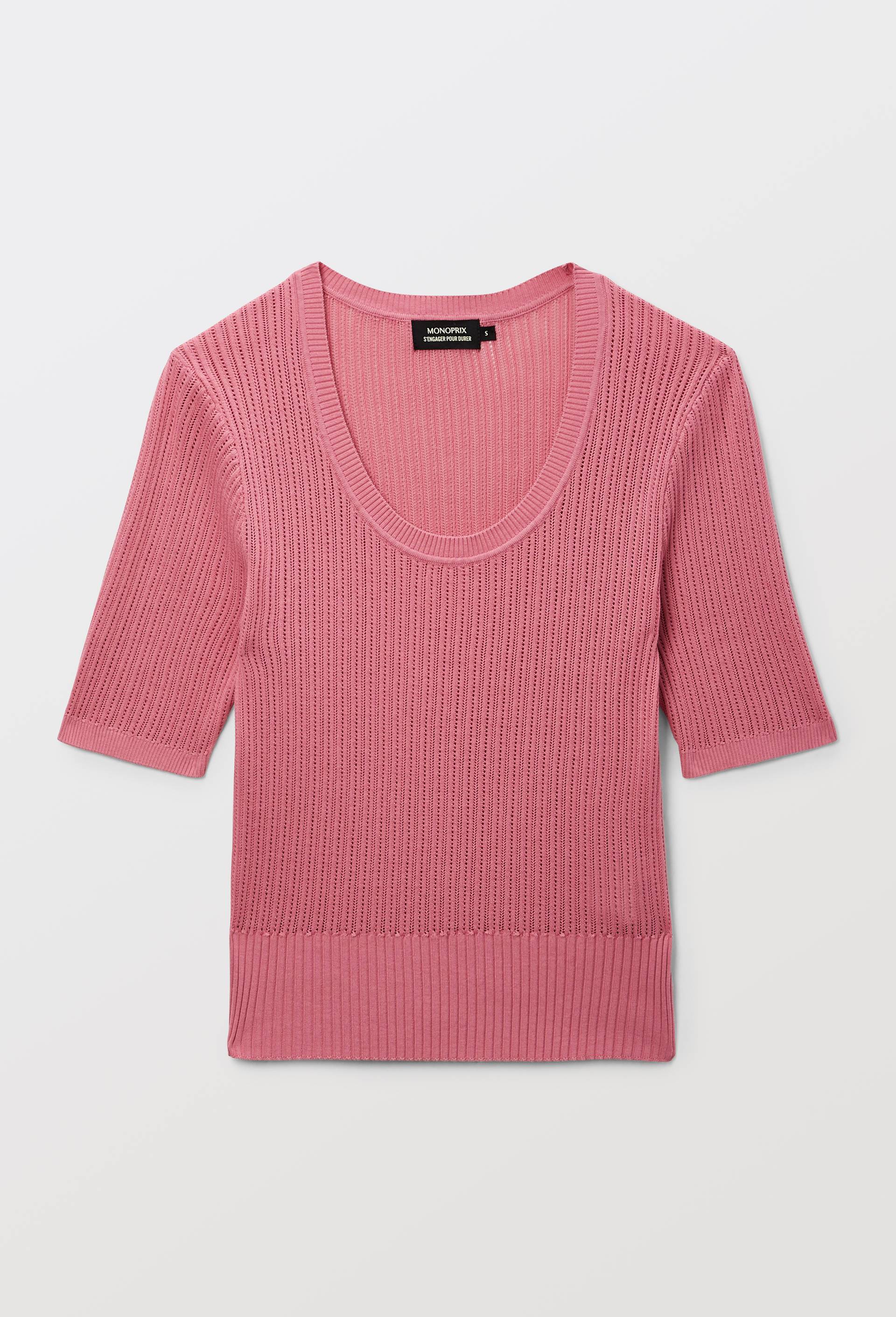 Pull uni manches courtes, Rose, large image number 2.0