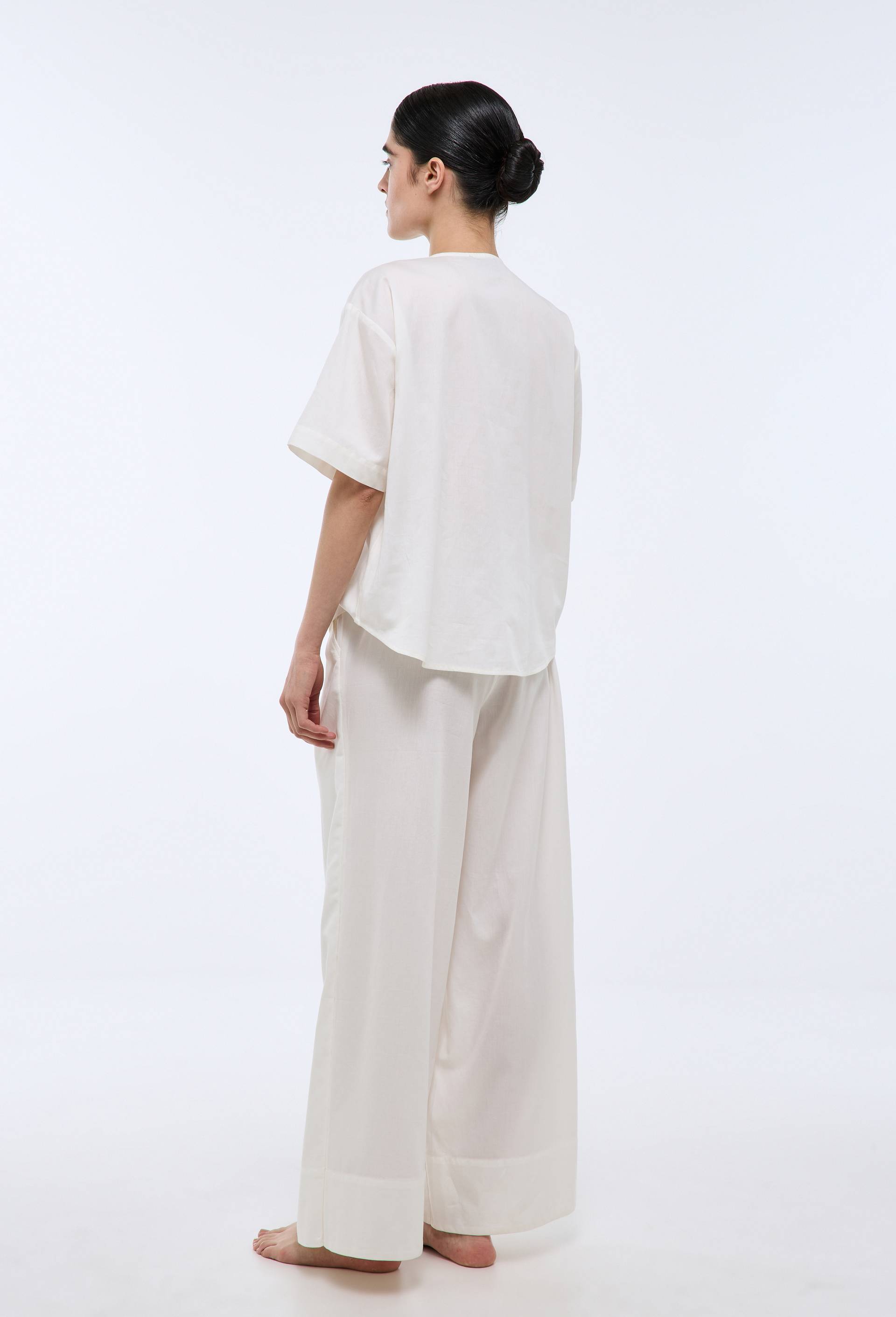 Pantalon uni en satin de coton bio GOTS, Ecru, large image number 1.0