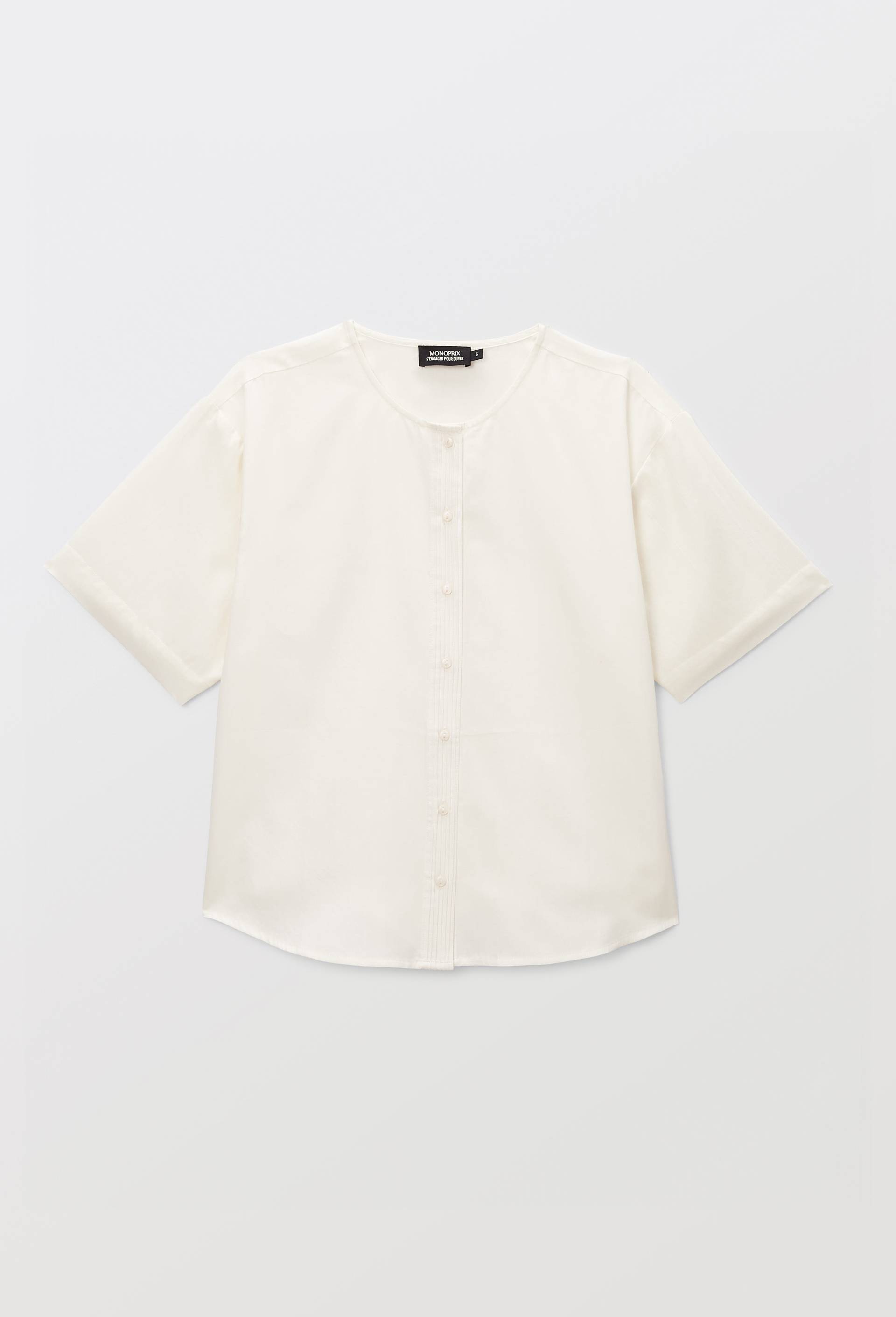 Chemise unie en satin de coton bio GOTS, Ecru, large image number 2.0
