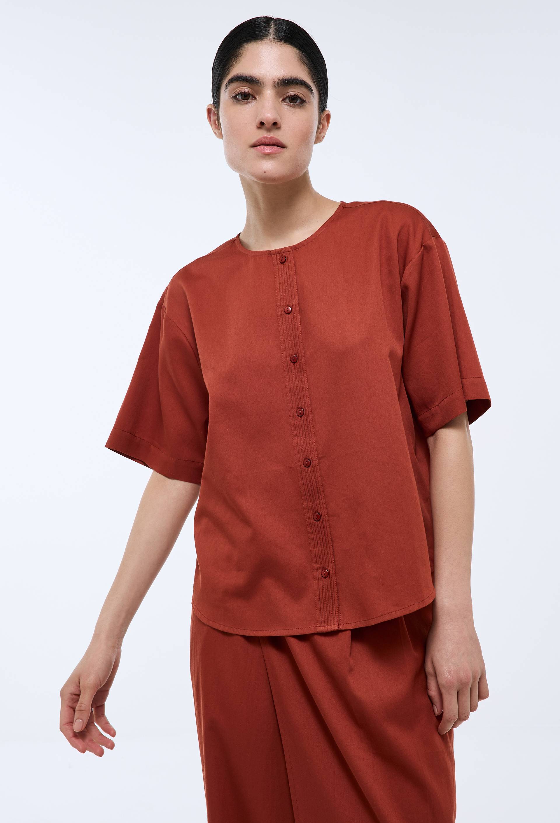 Chemise unie en satin de coton bio GOTS, Orange fonc&eacute;, large image number 0