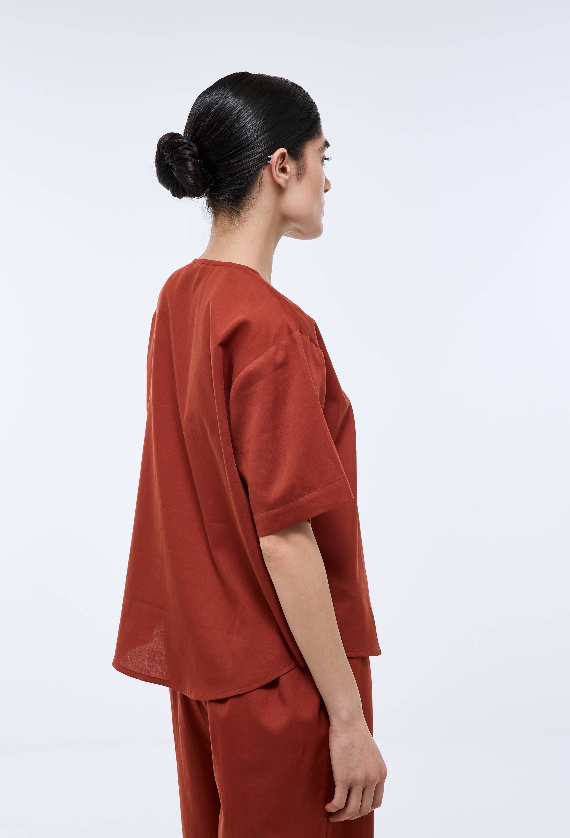 Chemise unie en satin de coton bio GOTS, Orange fonc&eacute;, large image number 1