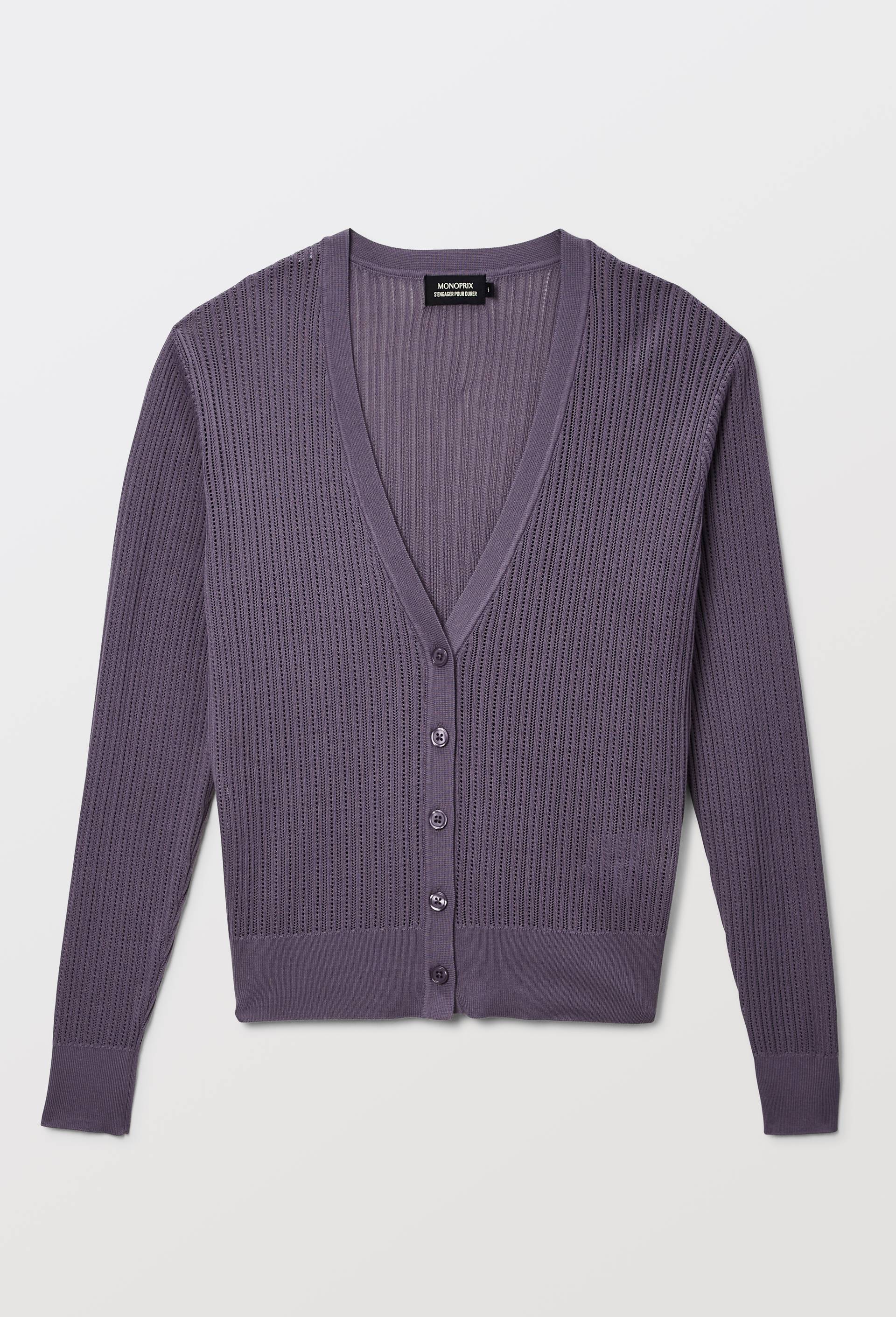 Cardigan uni manches longues, Violet, large image number 2