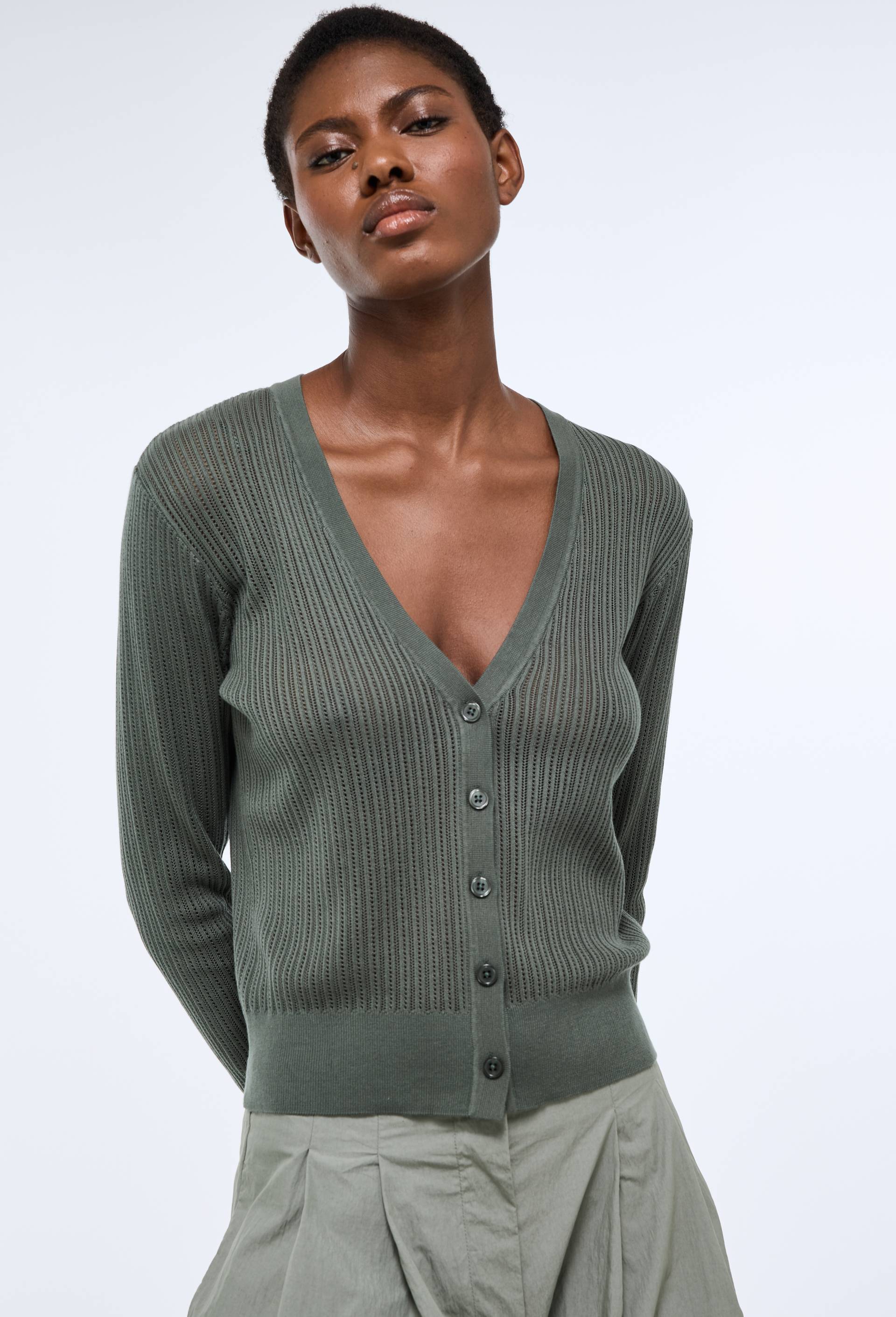 Cardigan uni manches longues, Vert, large image number 0.0