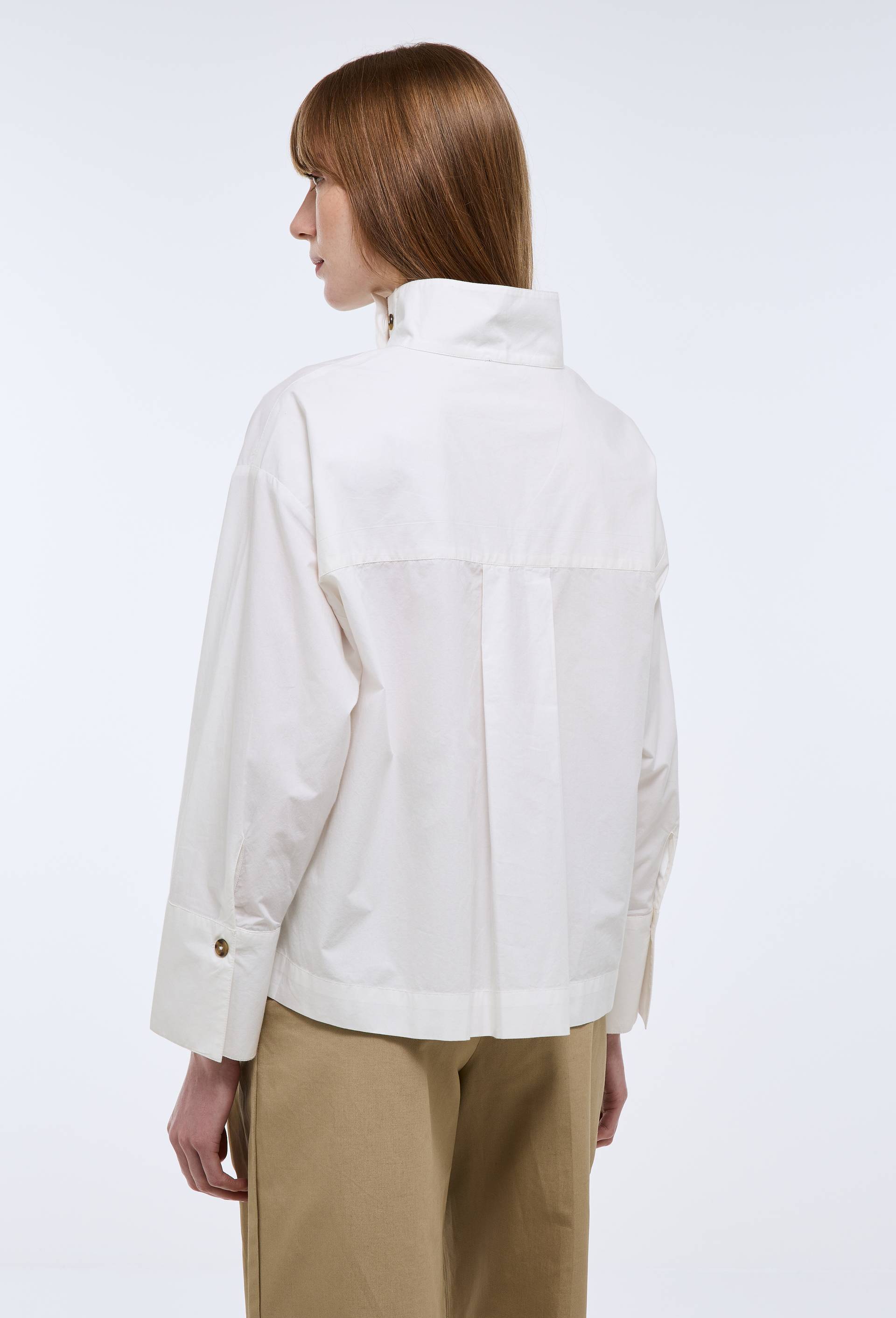 Blouse manches longues col montant en coton BIO GOTS, Blanc, large image number 2